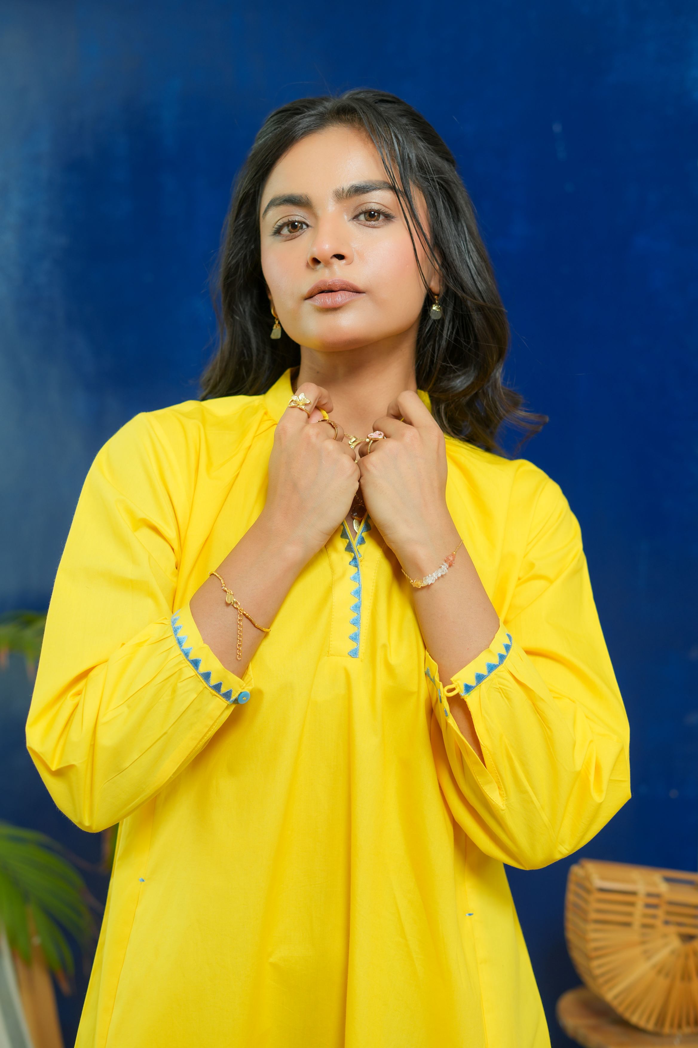 LEMON YELLOW CALF LENGTH DRESS