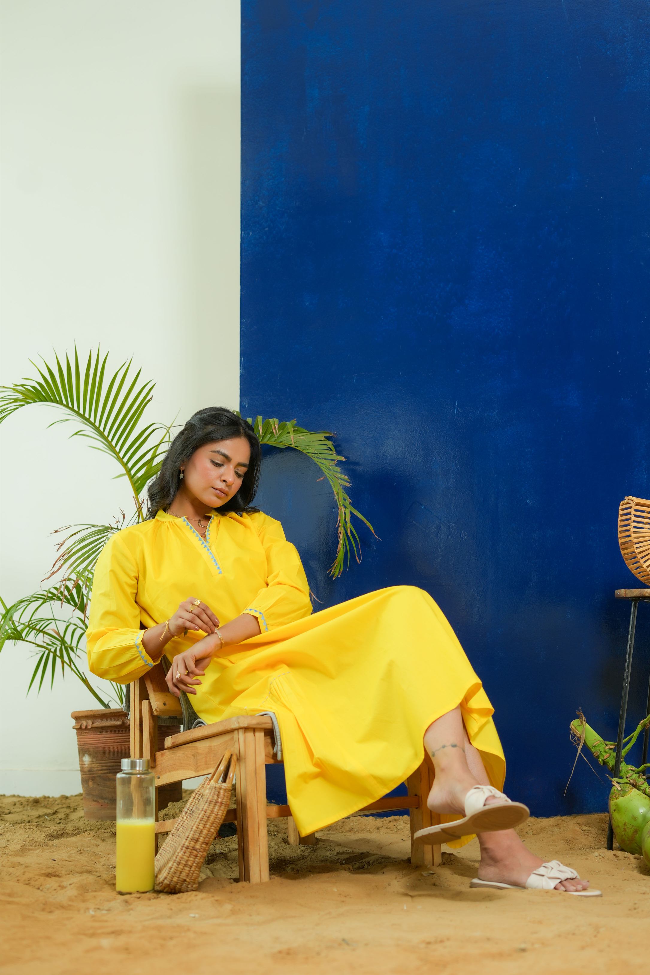 LEMON YELLOW CALF LENGTH DRESS