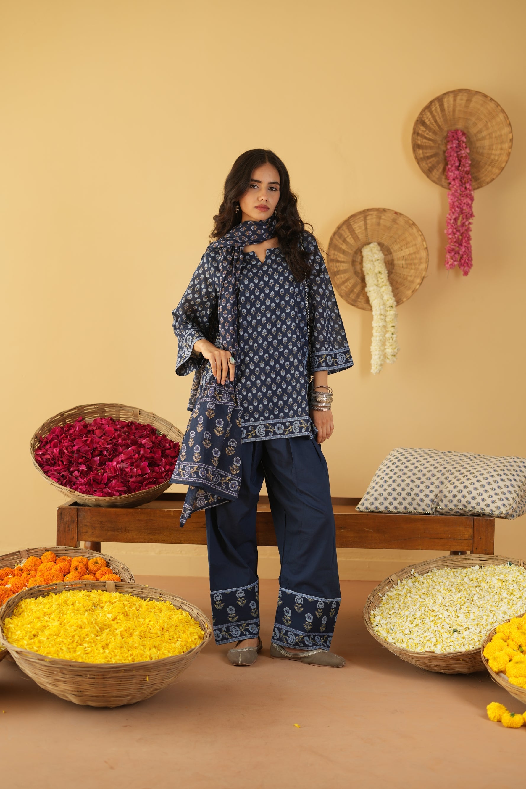 BLUE VANYA KURTA WITH FARSI SALWAR SET OF 3
