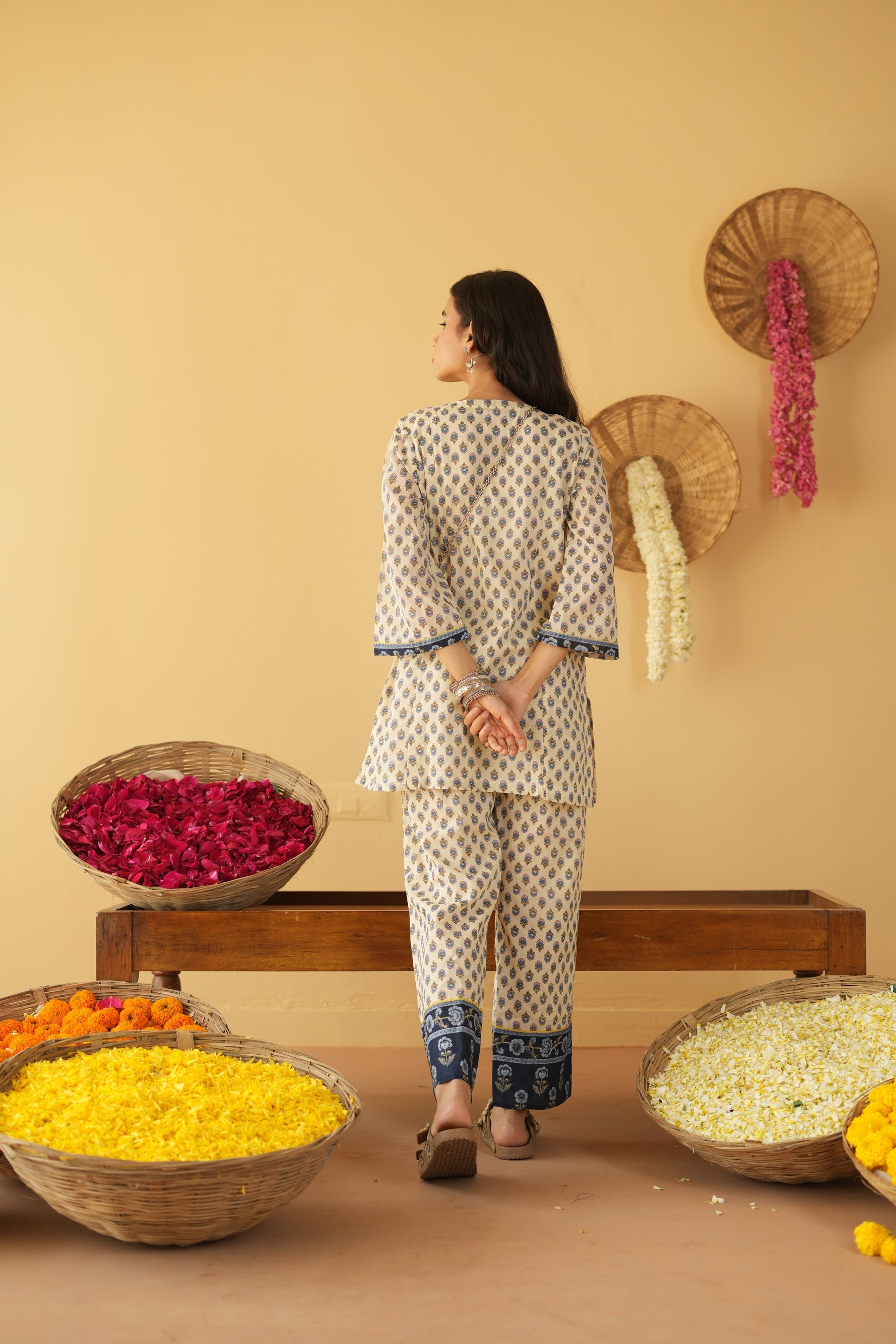 BLUE & OFF WHITE AALIYA CO-ORD SET OF 2