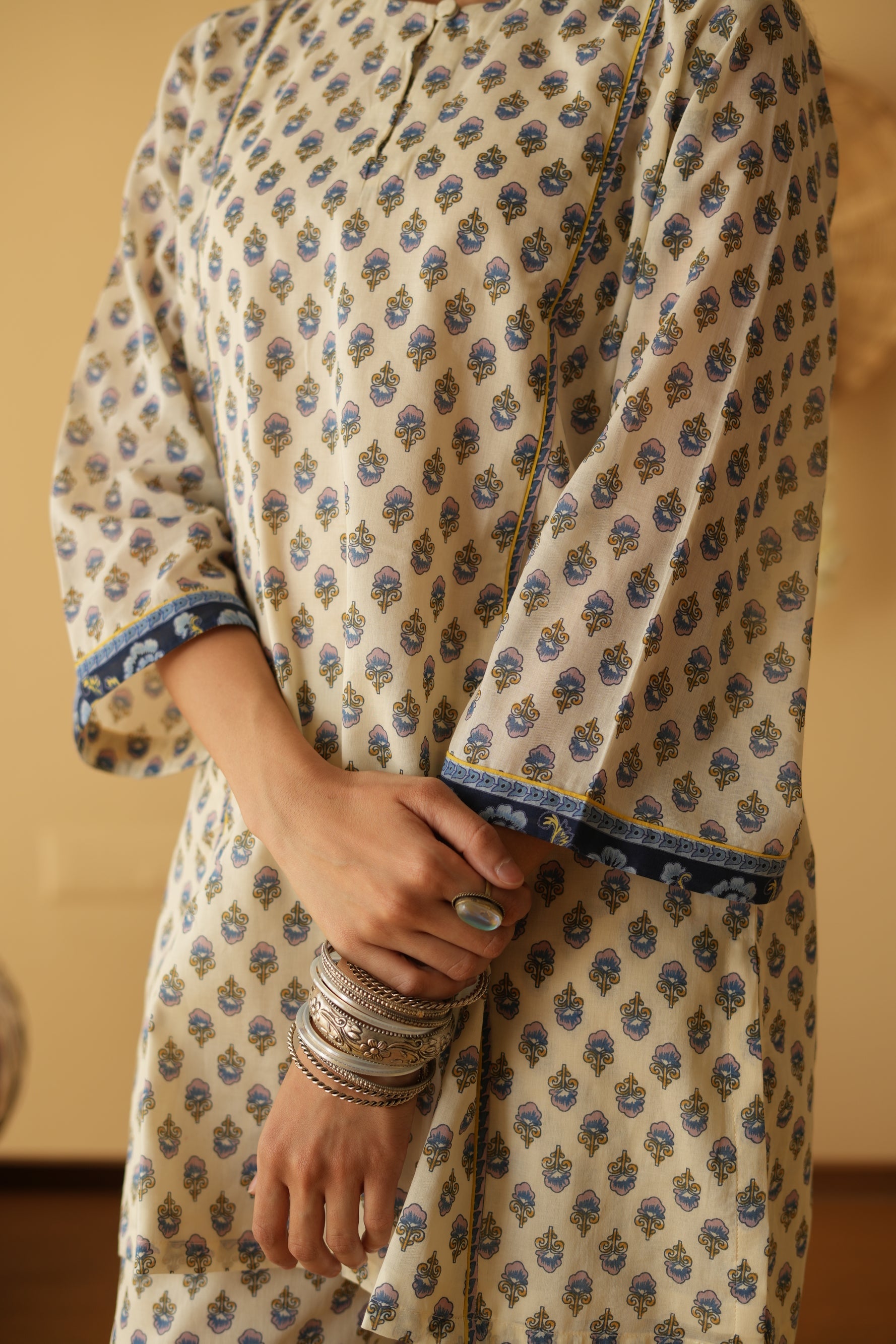 BLUE & OFF WHITE AALIYA CO-ORD SET OF 2