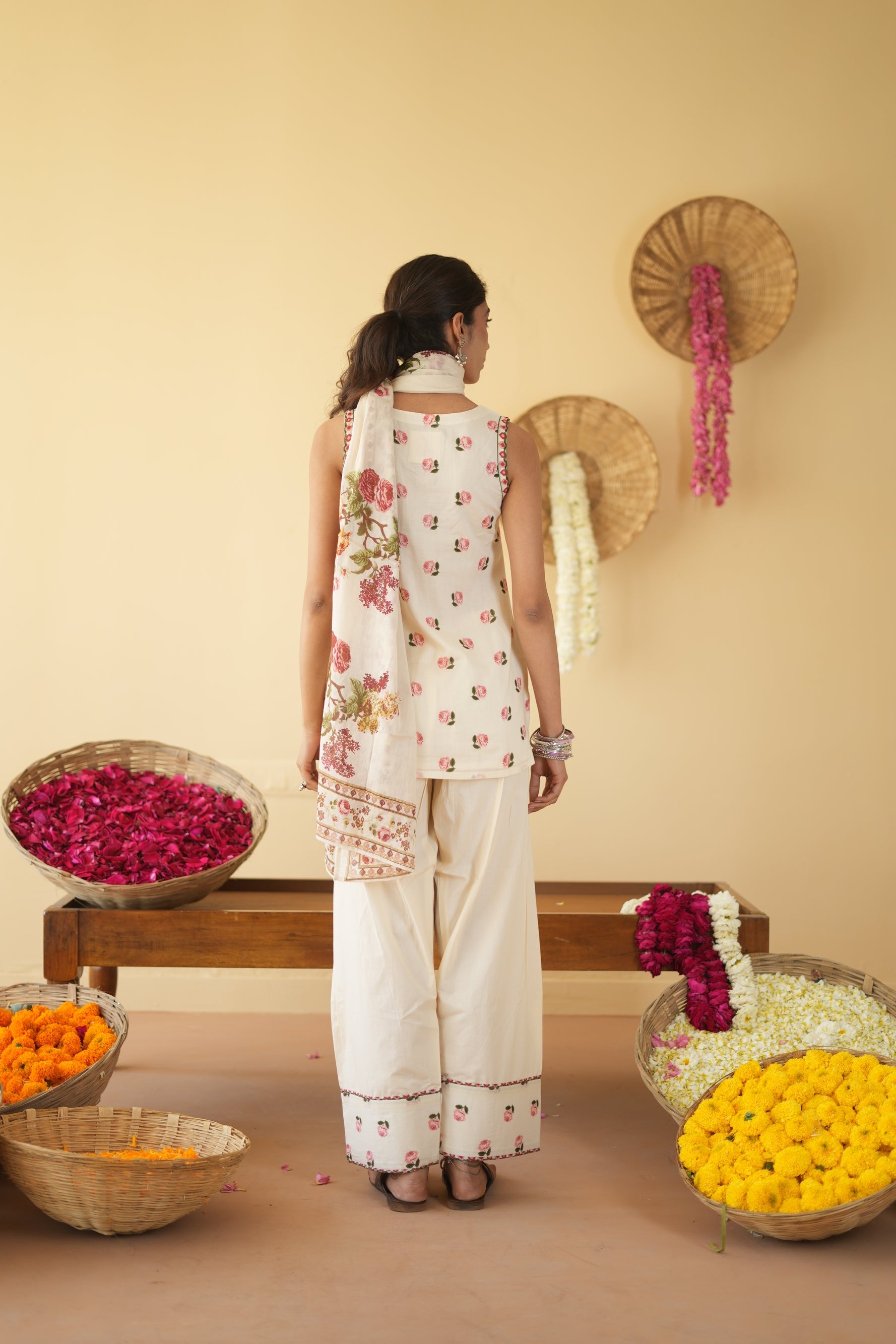 OFF WHITE  ROOH KURTA WITH FARSI SALWAR  SET OF 3
