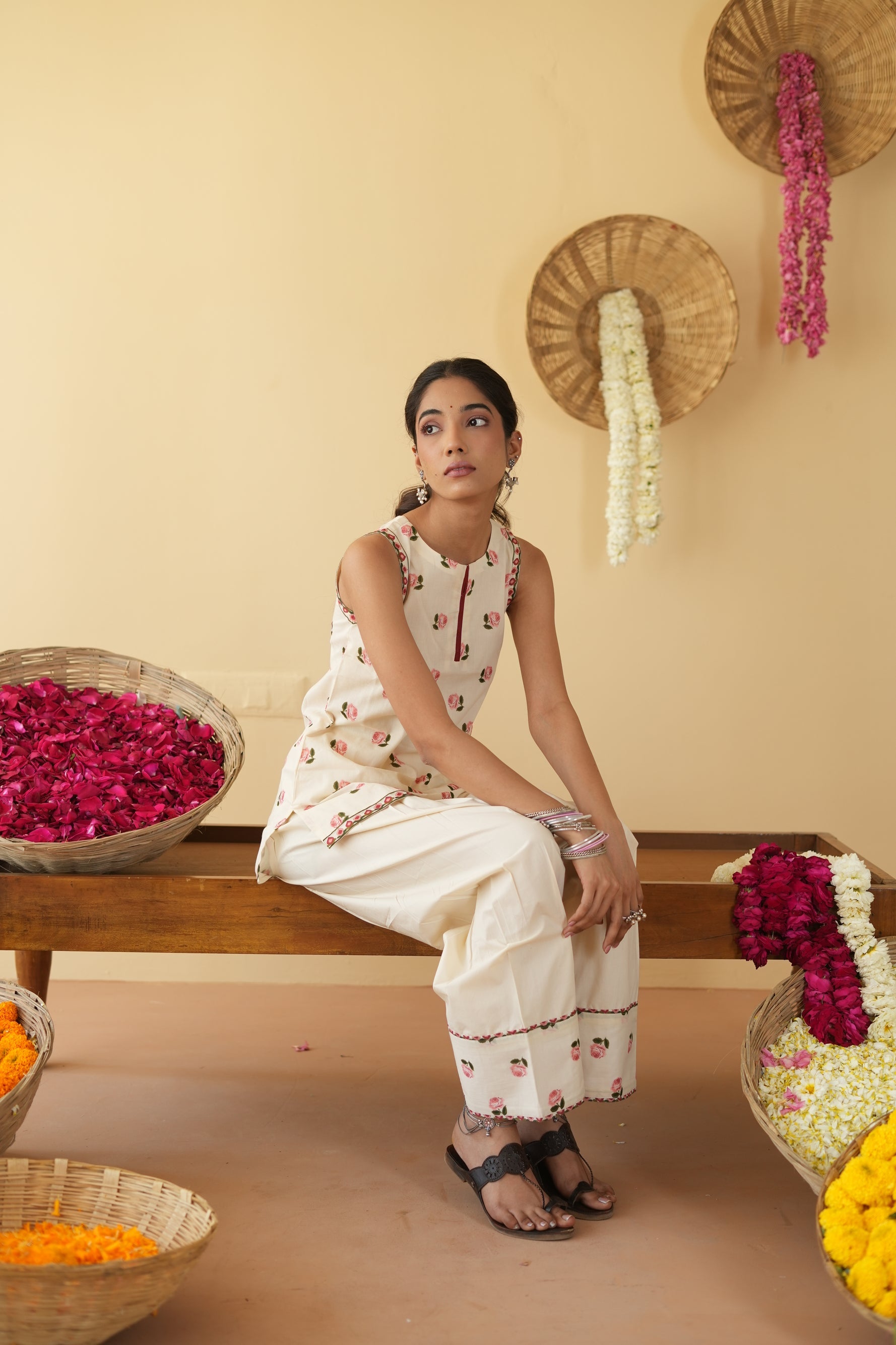 OFF WHITE  ROOH KURTA WITH FARSI SALWAR  SET OF 3