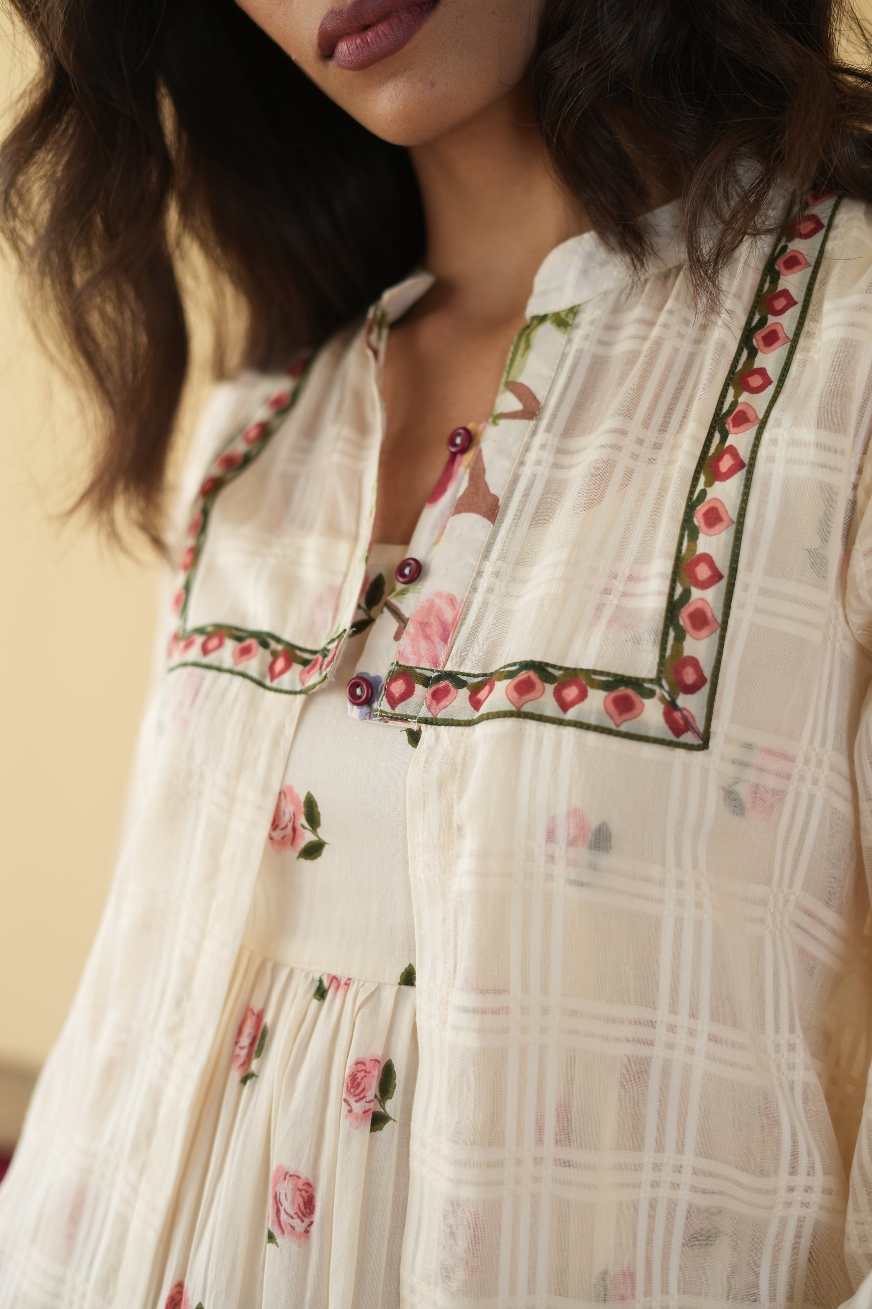 OFF WHITE PANKHUDI  DRESS WITH JACKET SET OF 2