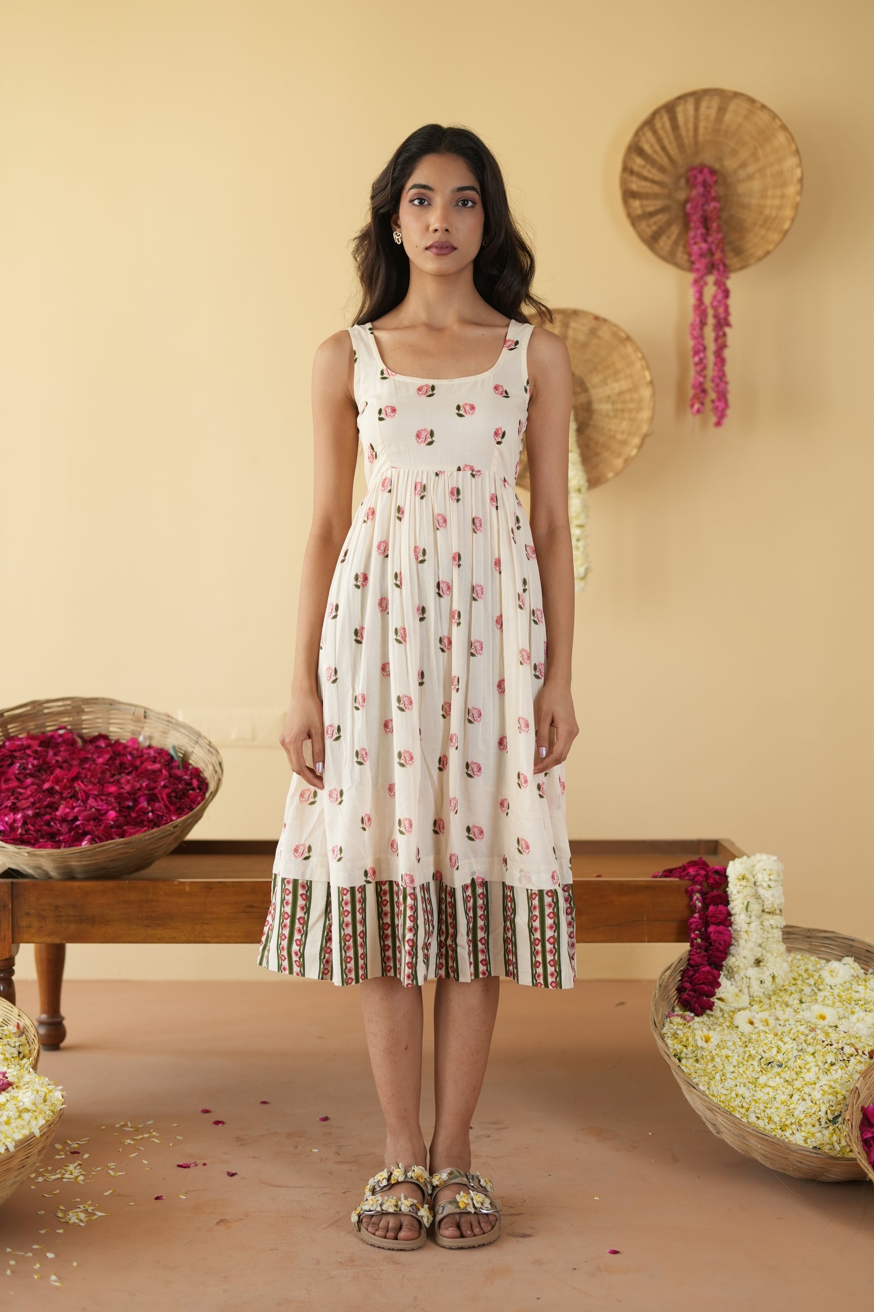 OFF WHITE PANKHUDI  DRESS WITH JACKET SET OF 2