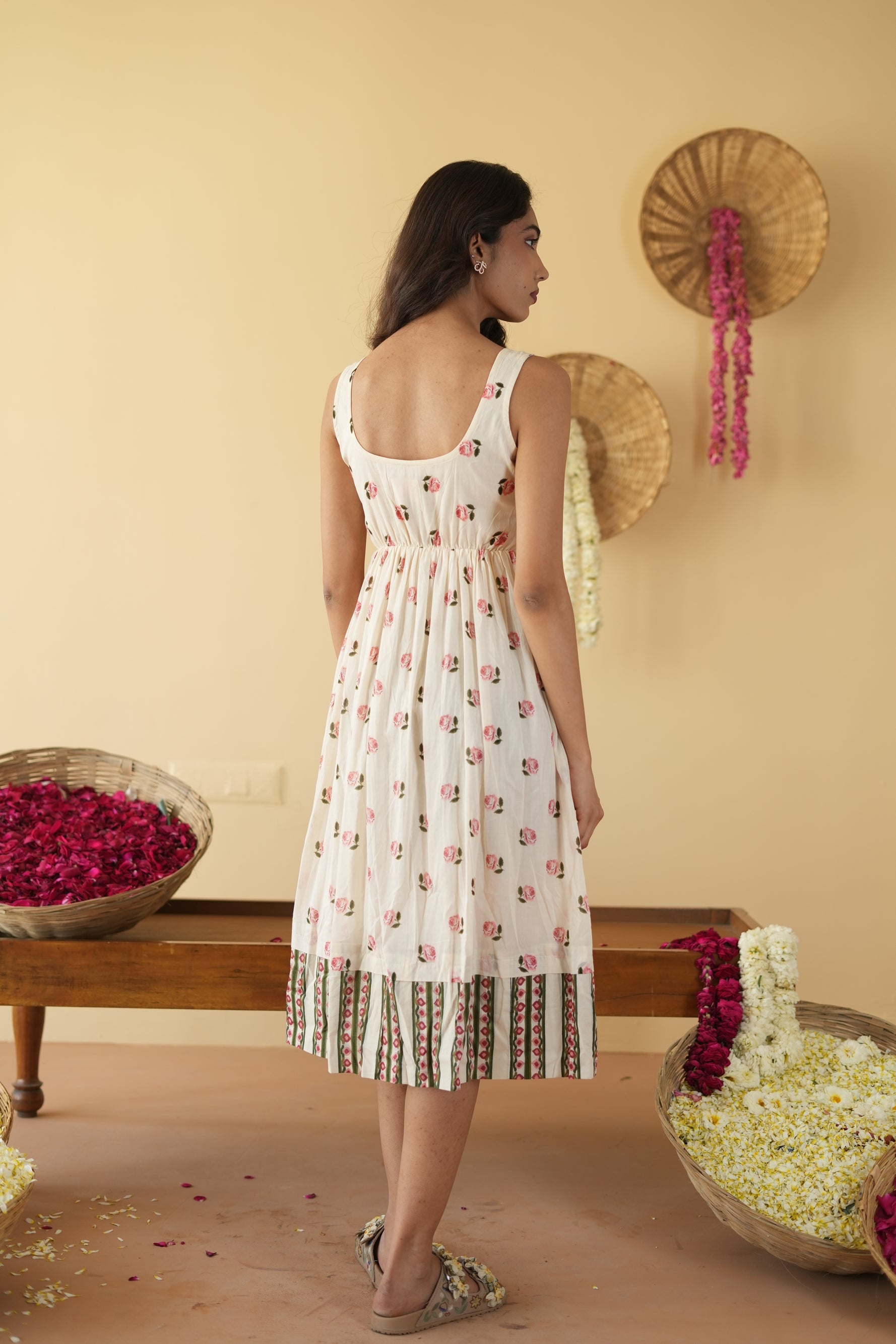 OFF WHITE PANKHUDI  DRESS WITH JACKET SET OF 2