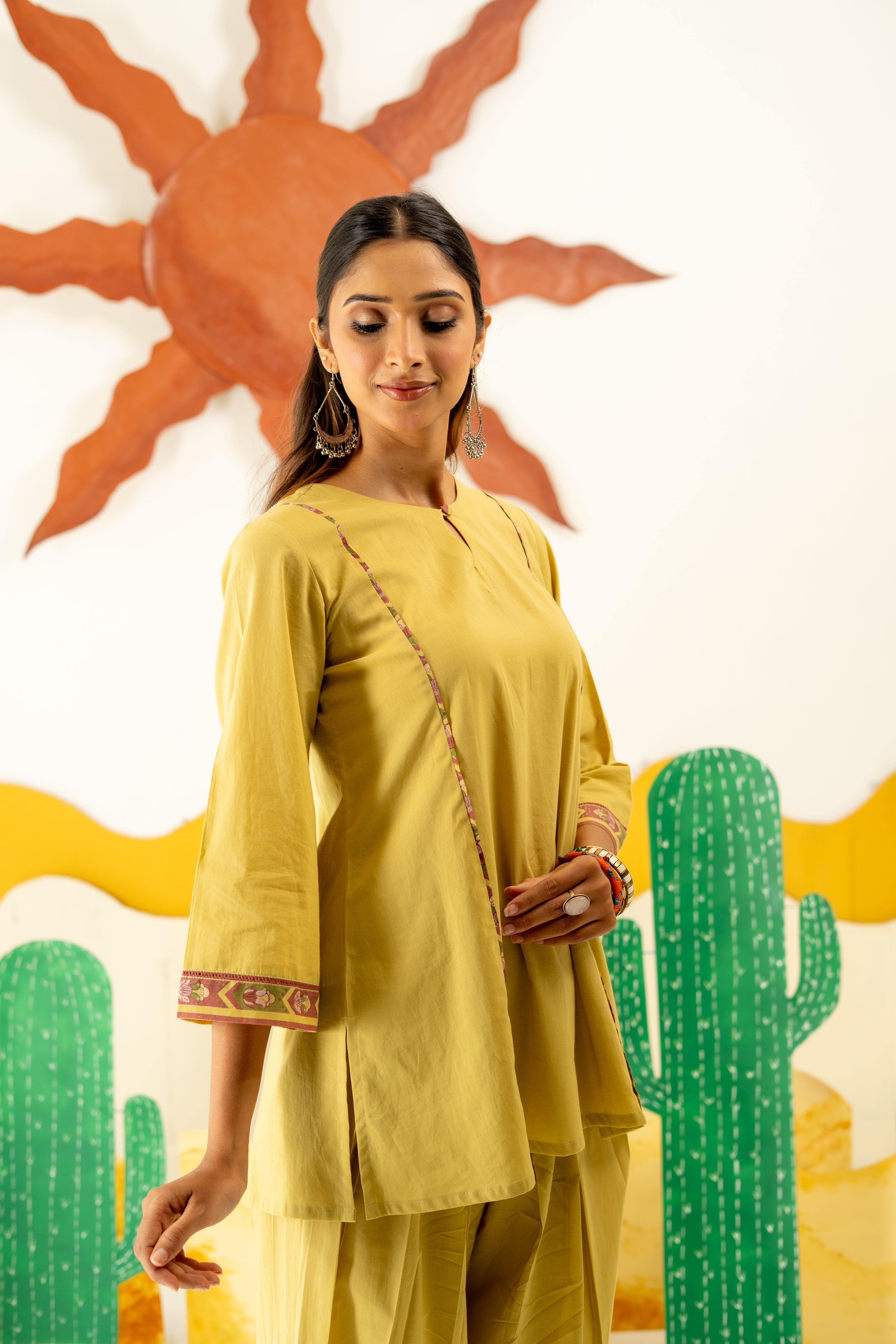 WARM OLIVE MAYARA KURTA AND FARSI SALWAR SET OF 3