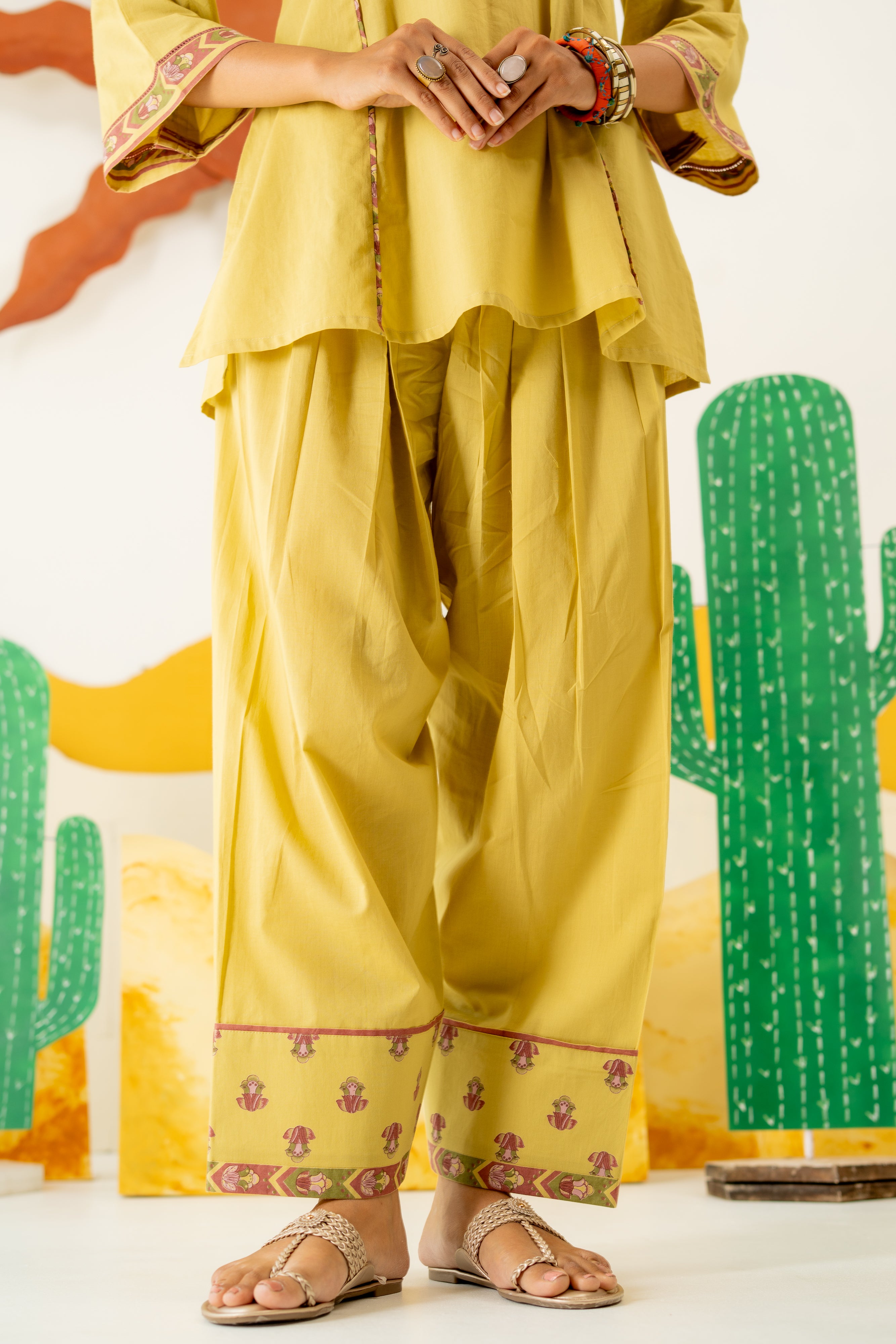 WARM OLIVE MAYARA KURTA AND FARSI SALWAR SET OF 3