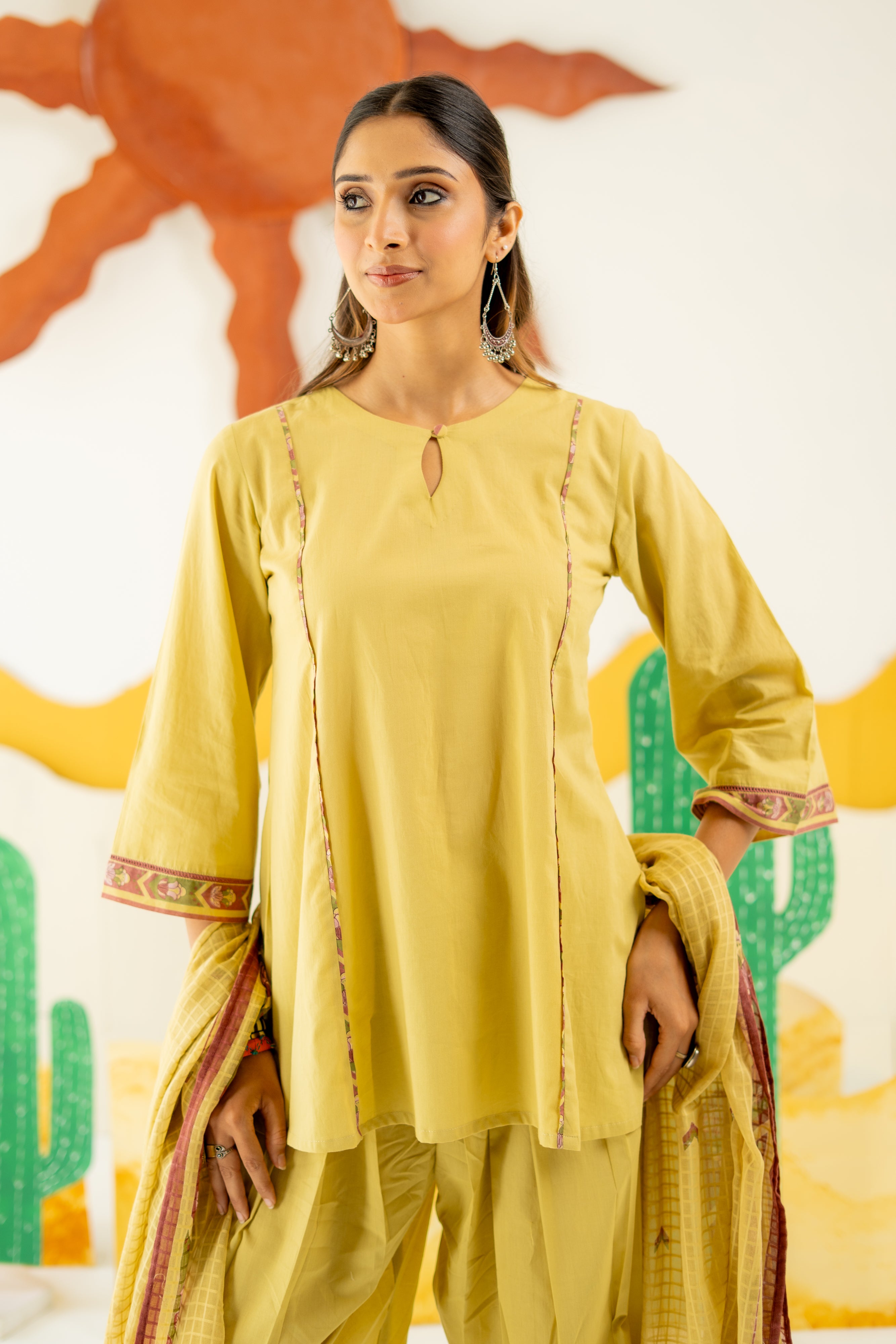 WARM OLIVE MAYARA KURTA AND FARSI SALWAR SET OF 3