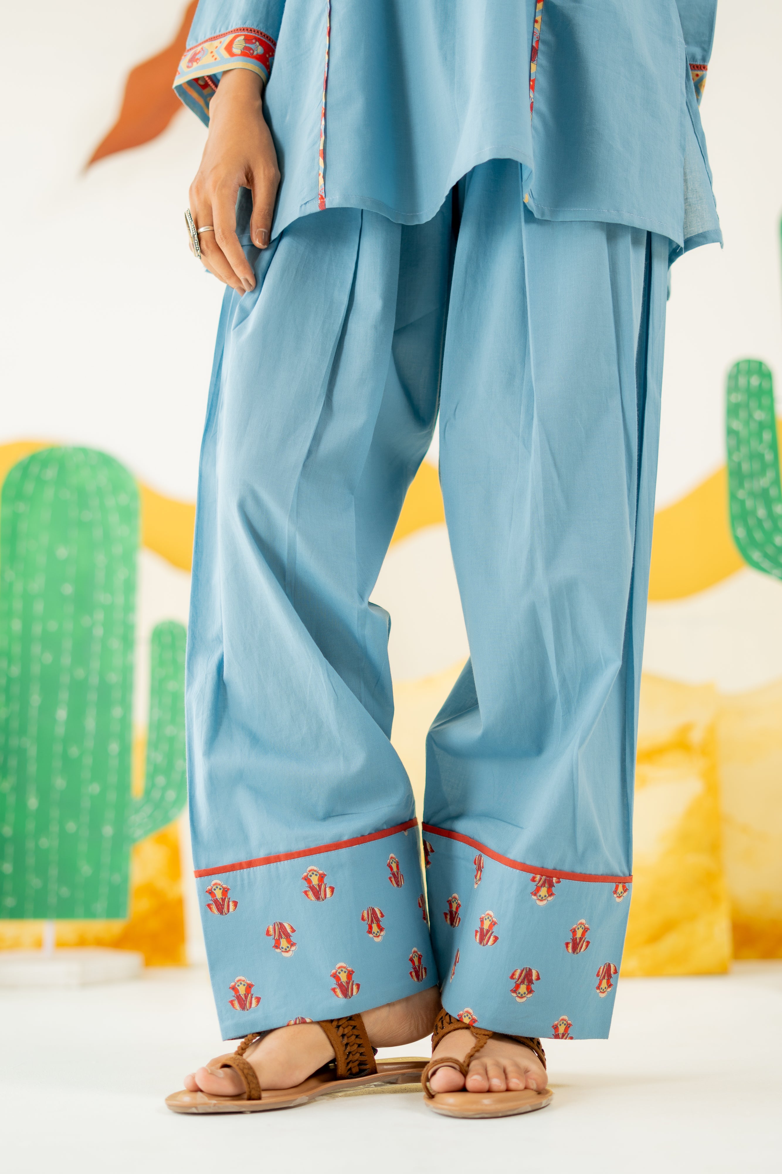 HERITAGE BLUE MAYARA KURTA AND FARSI SALWAR SET OF 3