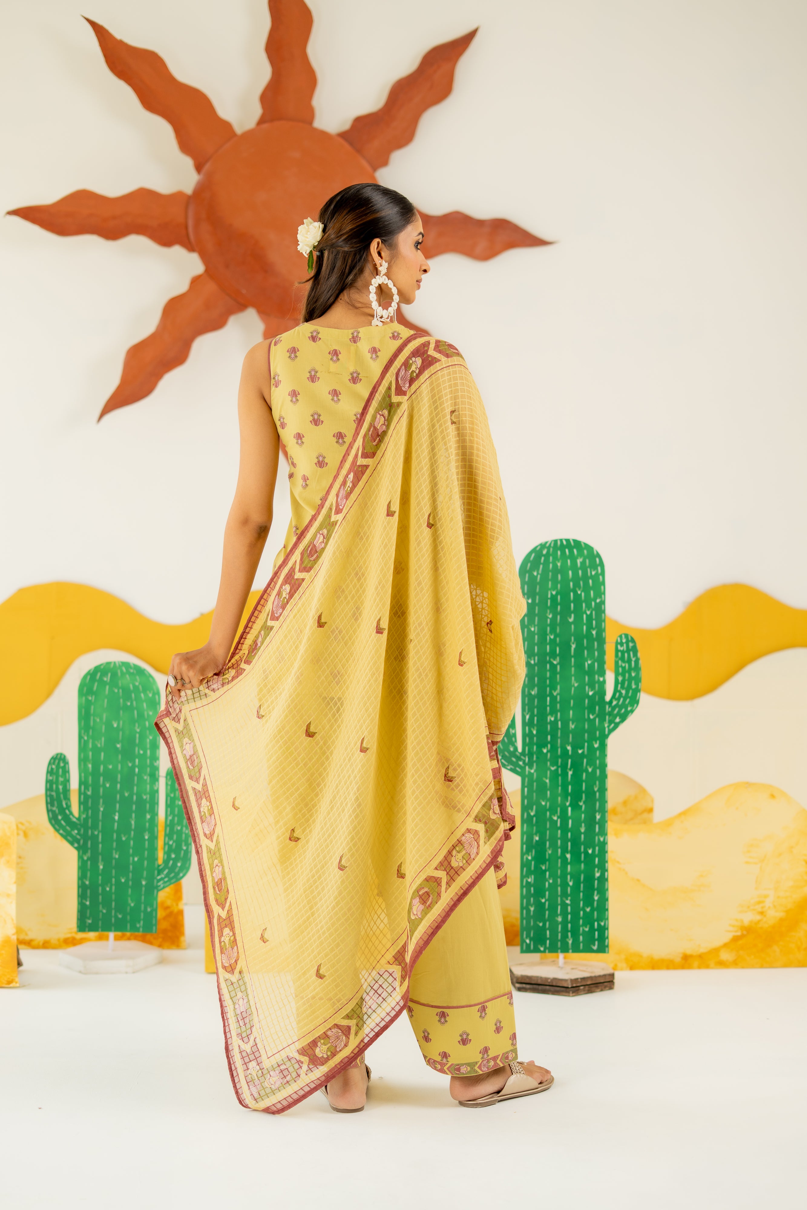 WARM OLIVE KAIRA KURTA AND FARSI SALWAR SET OF 3