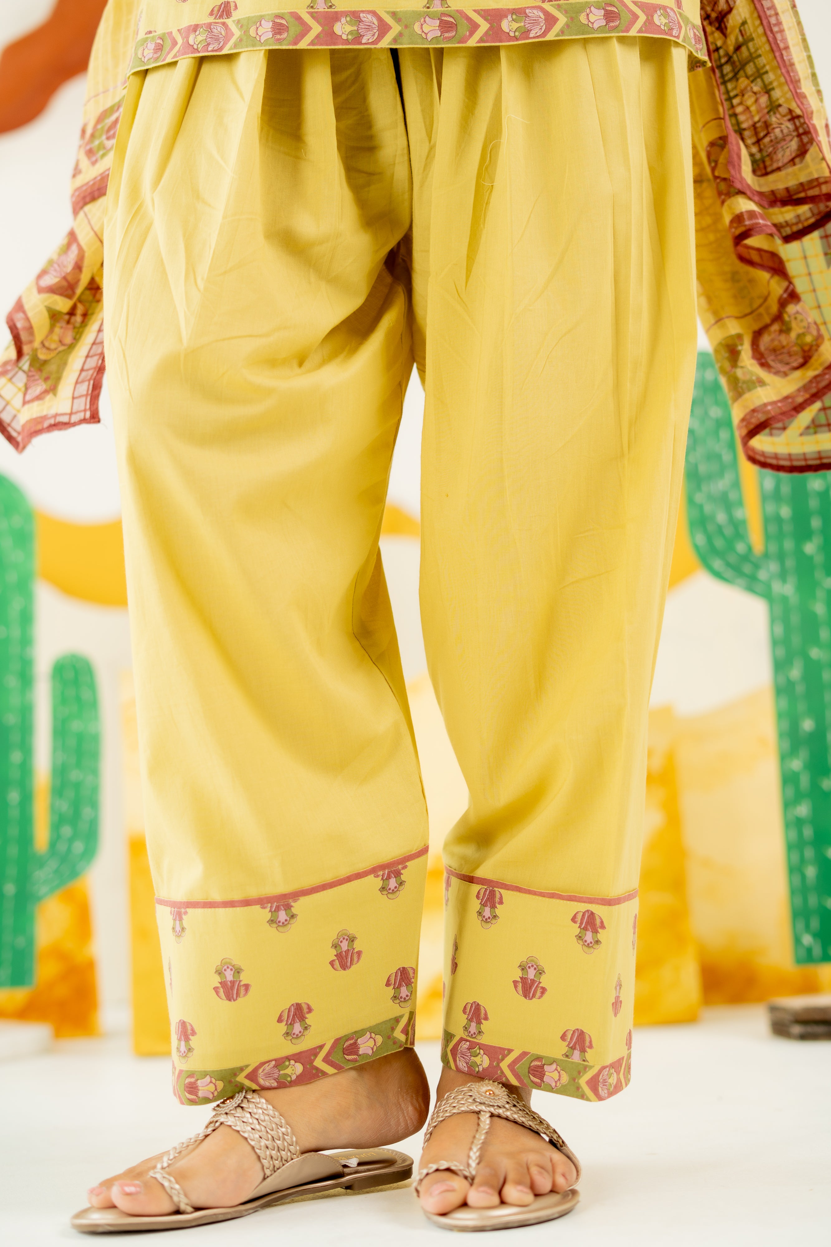 WARM OLIVE KAIRA KURTA AND FARSI SALWAR SET OF 3