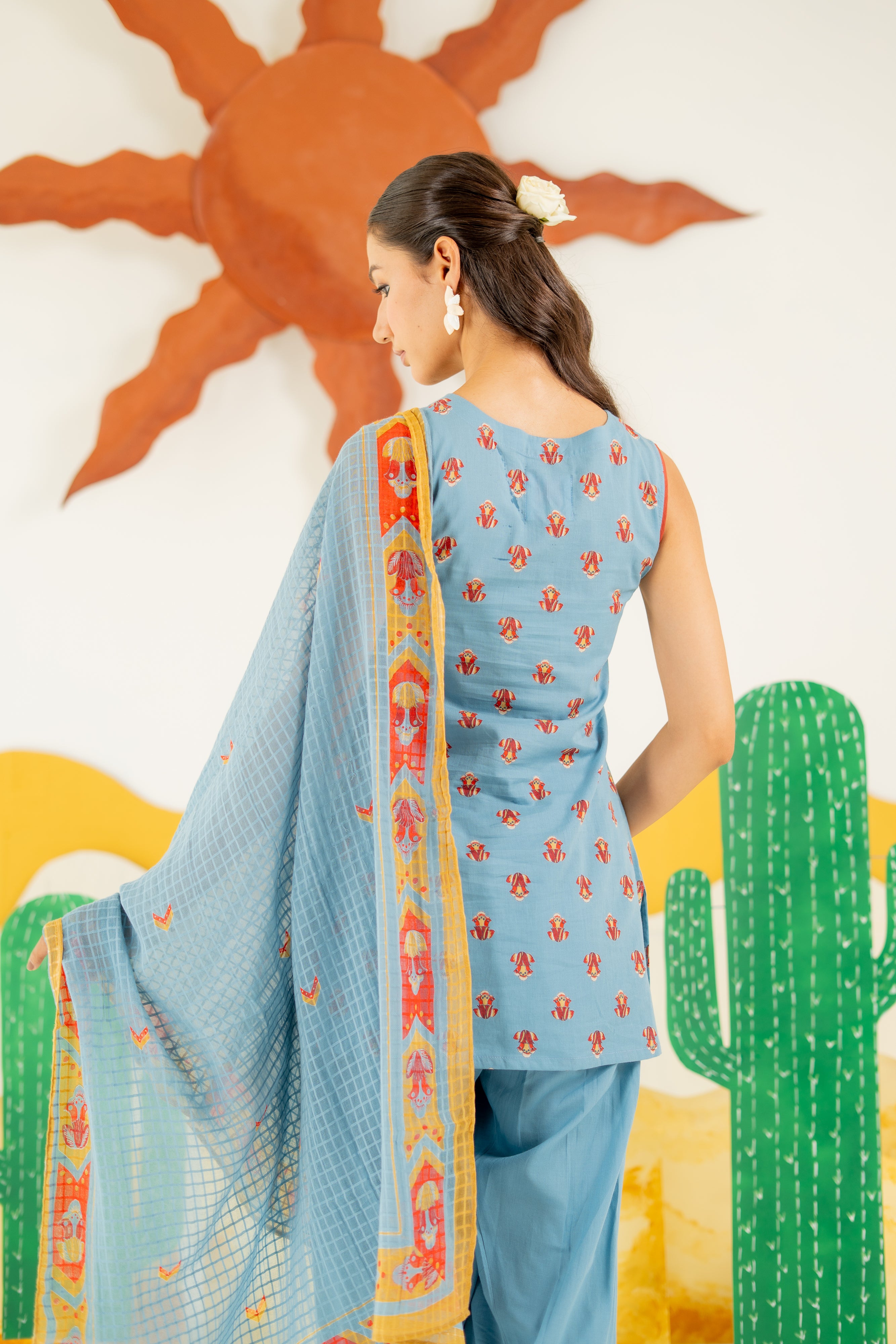 HERITAGE BLUE KAIRA KURTA AND FARSI SALWAR SET OF 3