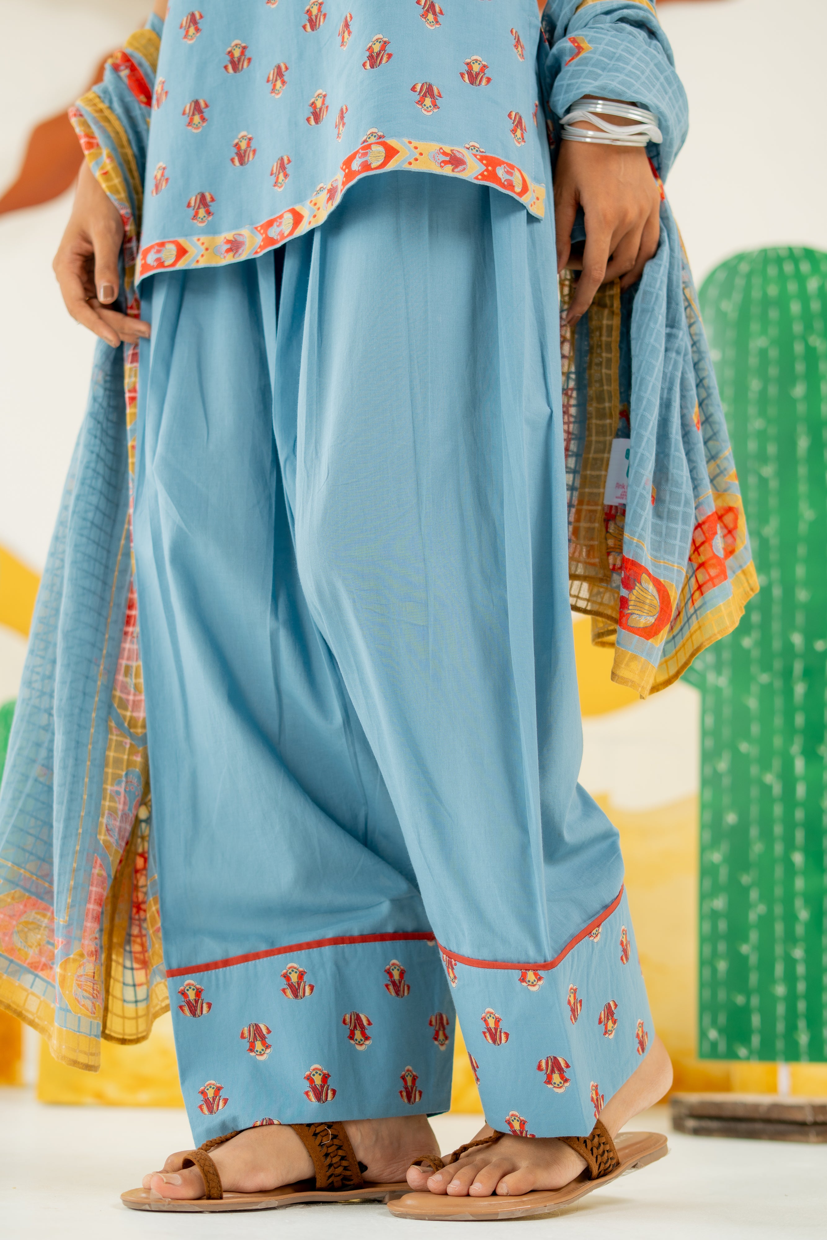 HERITAGE BLUE KAIRA KURTA AND FARSI SALWAR SET OF 3