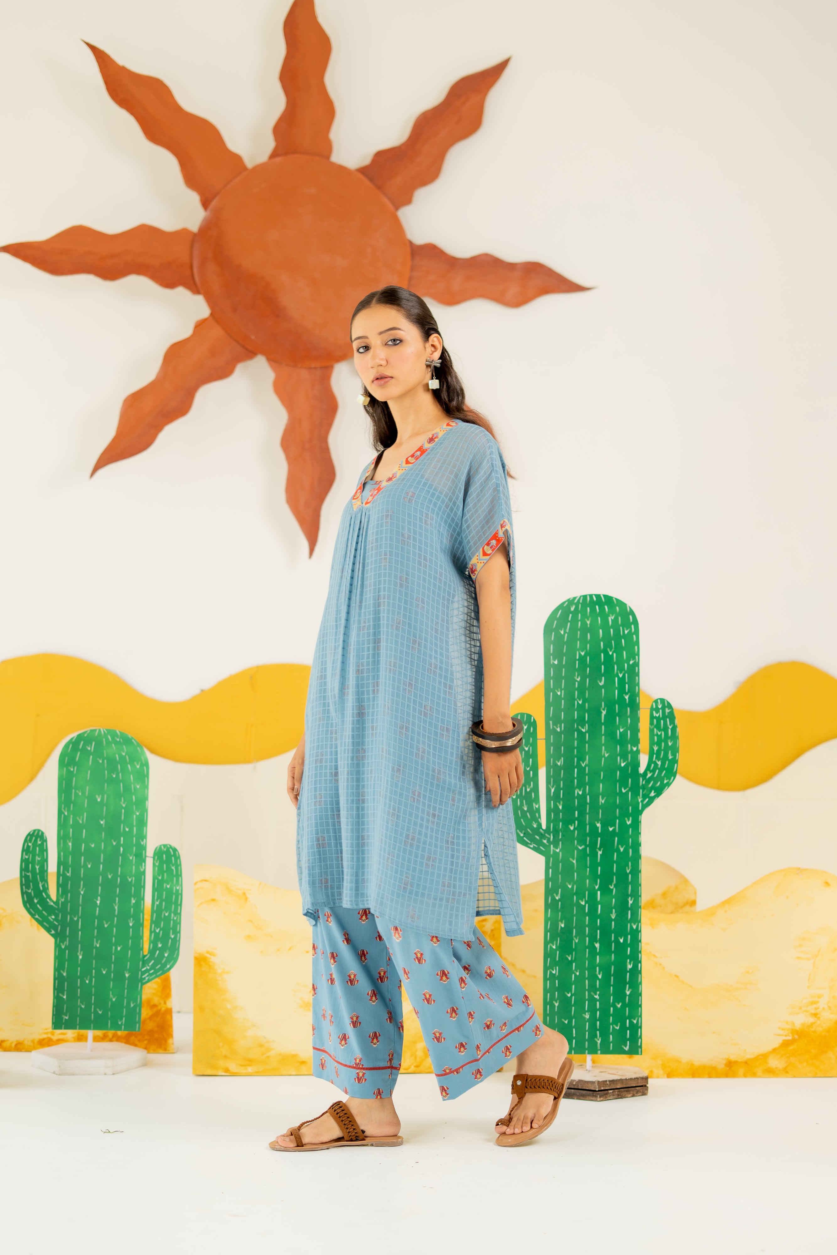 HERITAGE BLUE AFREEN KAFTAN CO-ORD SET OF 3