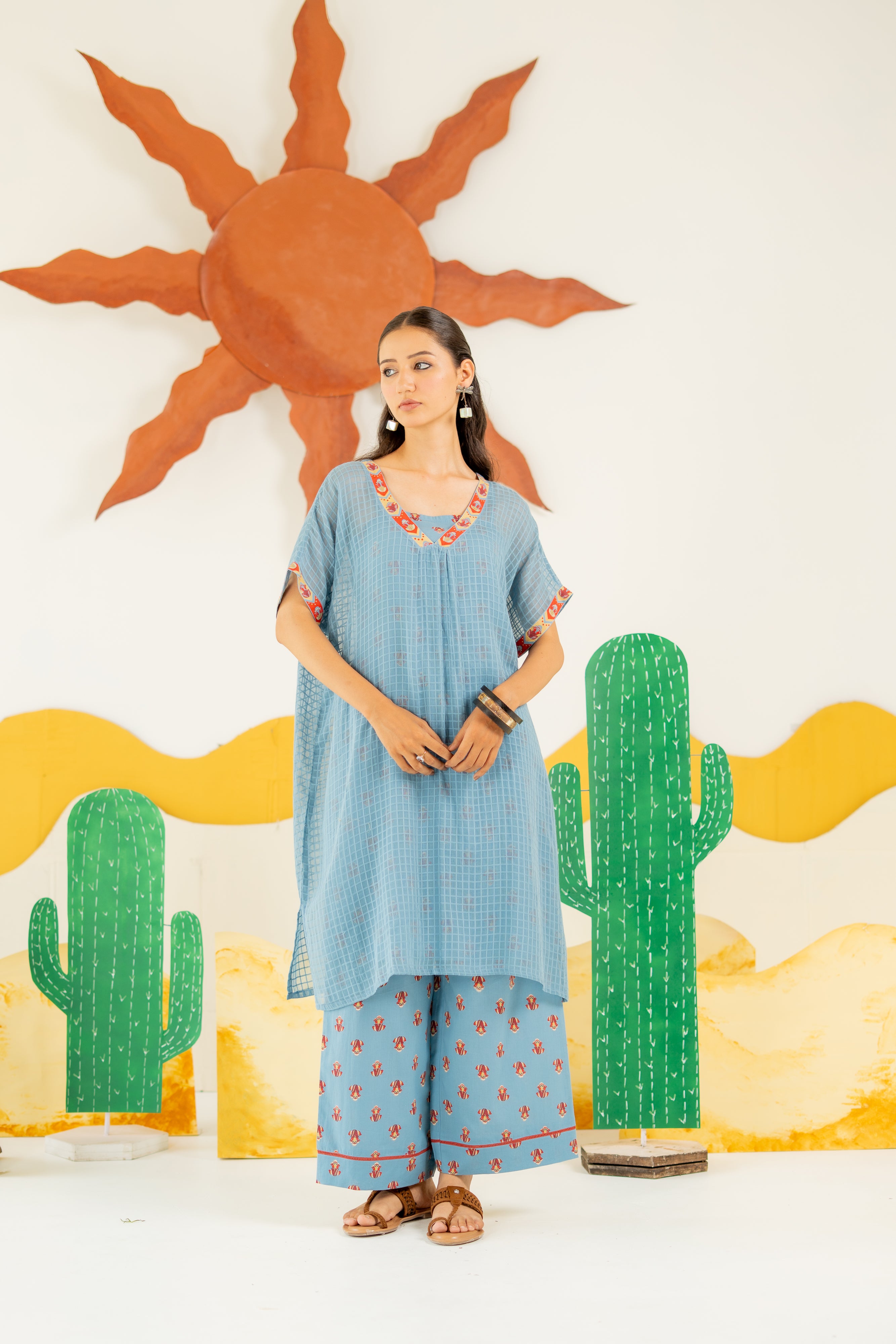 HERITAGE BLUE AFREEN KAFTAN CO-ORD SET OF 3
