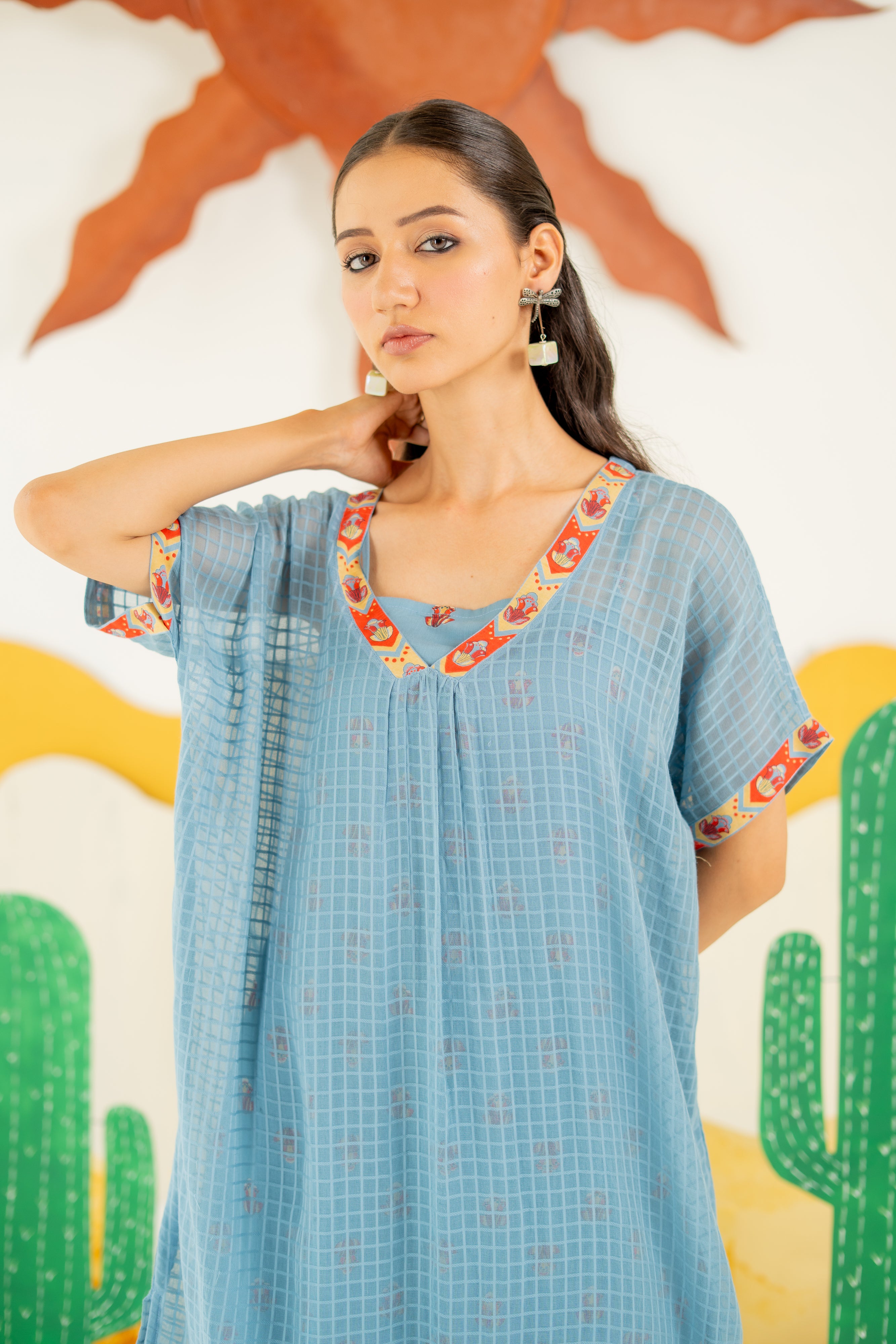HERITAGE BLUE AFREEN KAFTAN CO-ORD SET OF 3