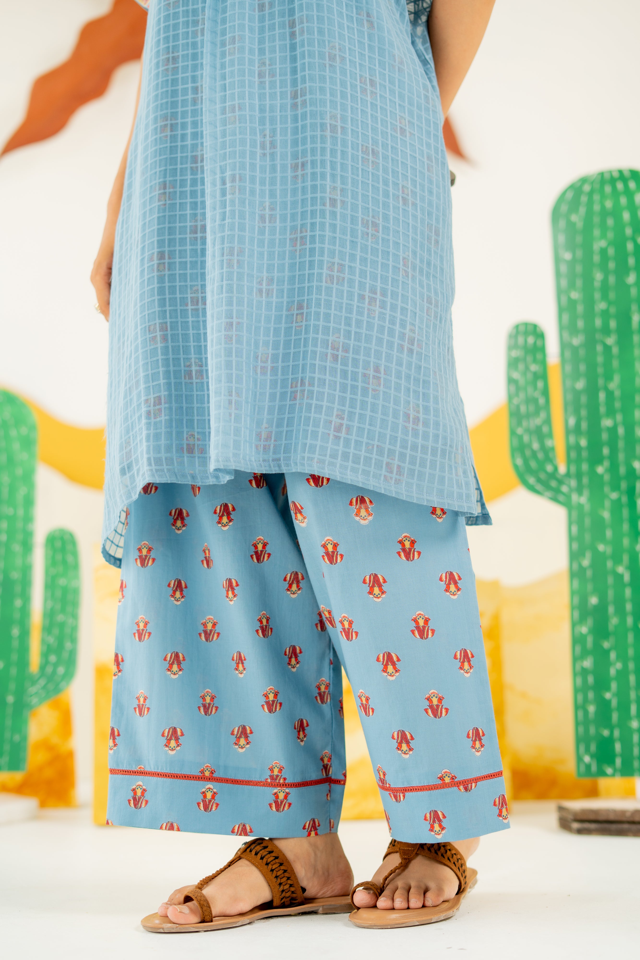 HERITAGE BLUE AFREEN KAFTAN CO-ORD SET OF 3