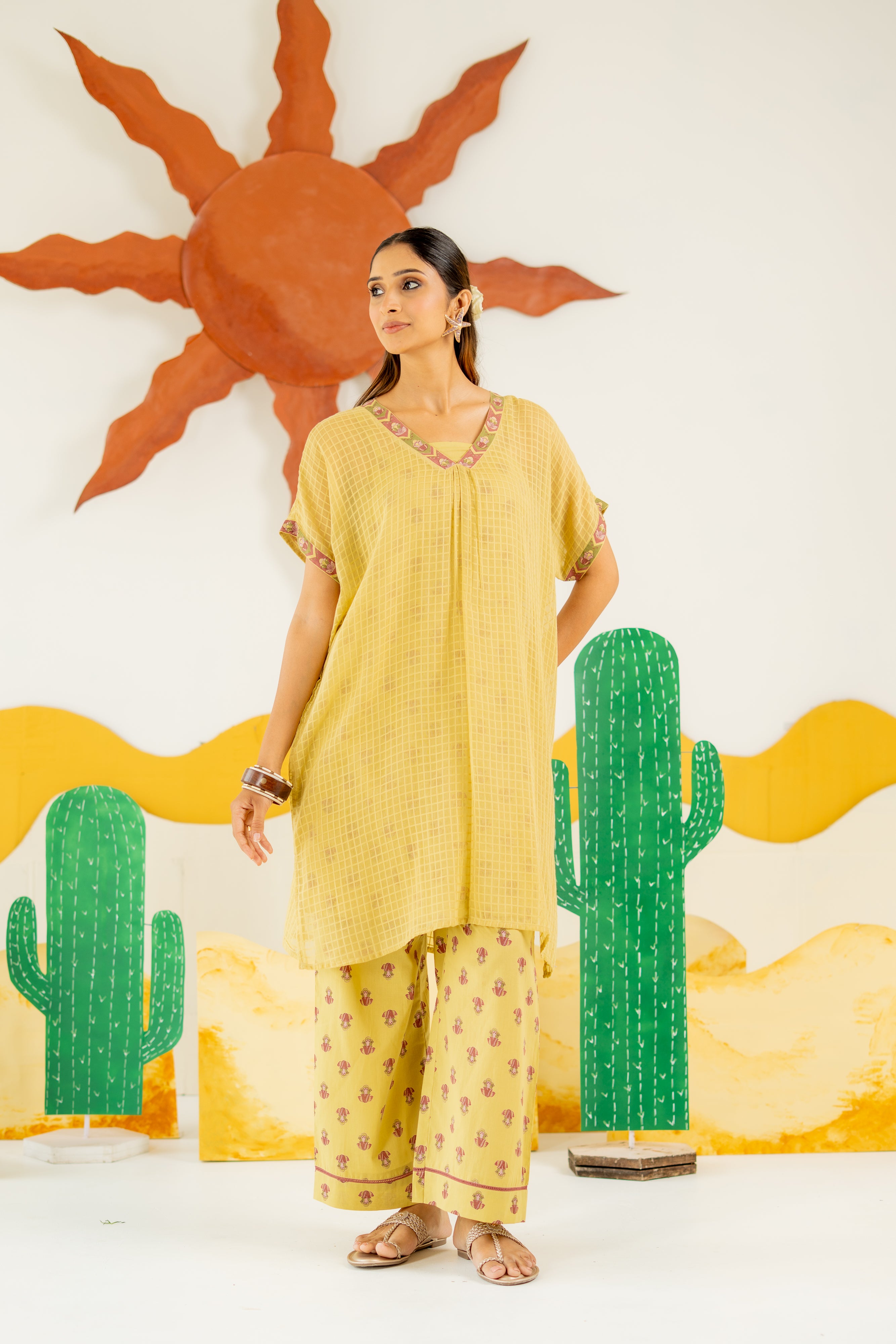 WARM OLIVE AFREEN KAFTAN CO-ORD SET OF 3