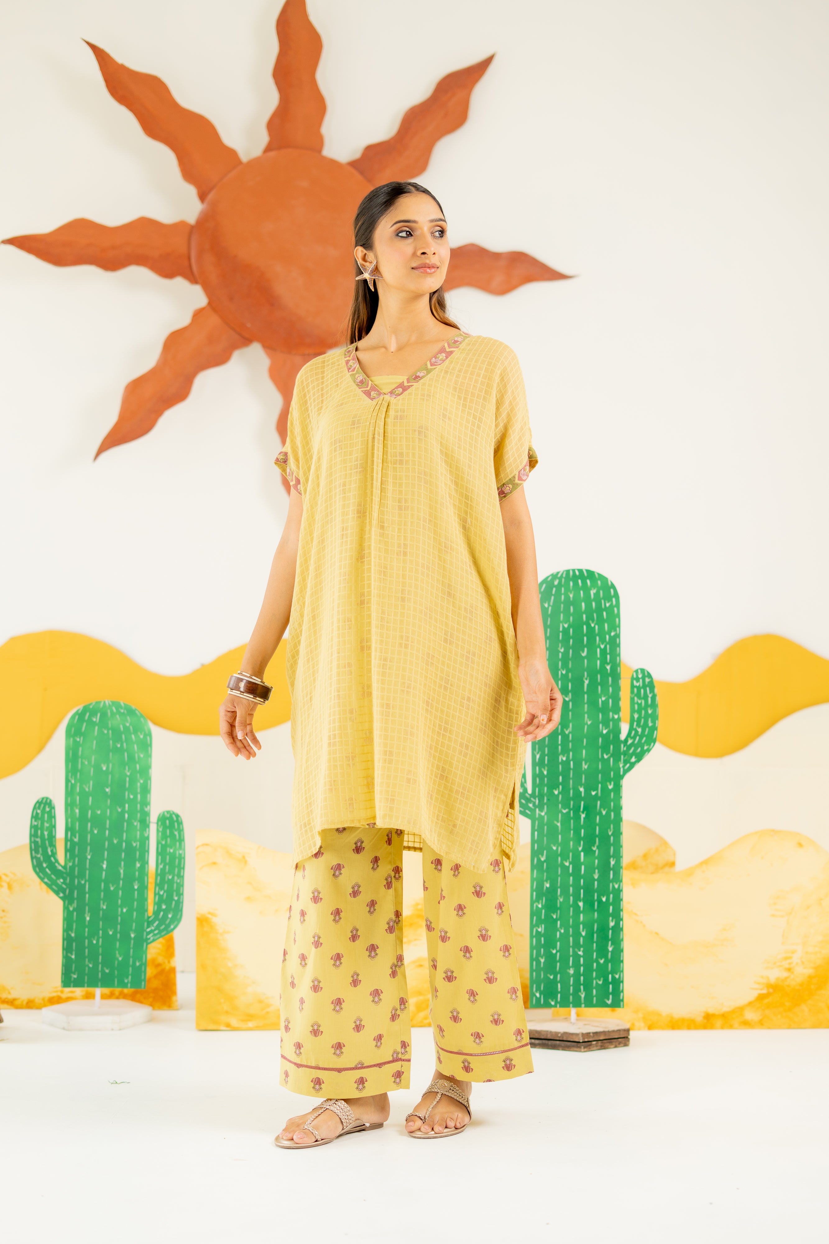 WARM OLIVE AFREEN KAFTAN CO-ORD SET OF 3