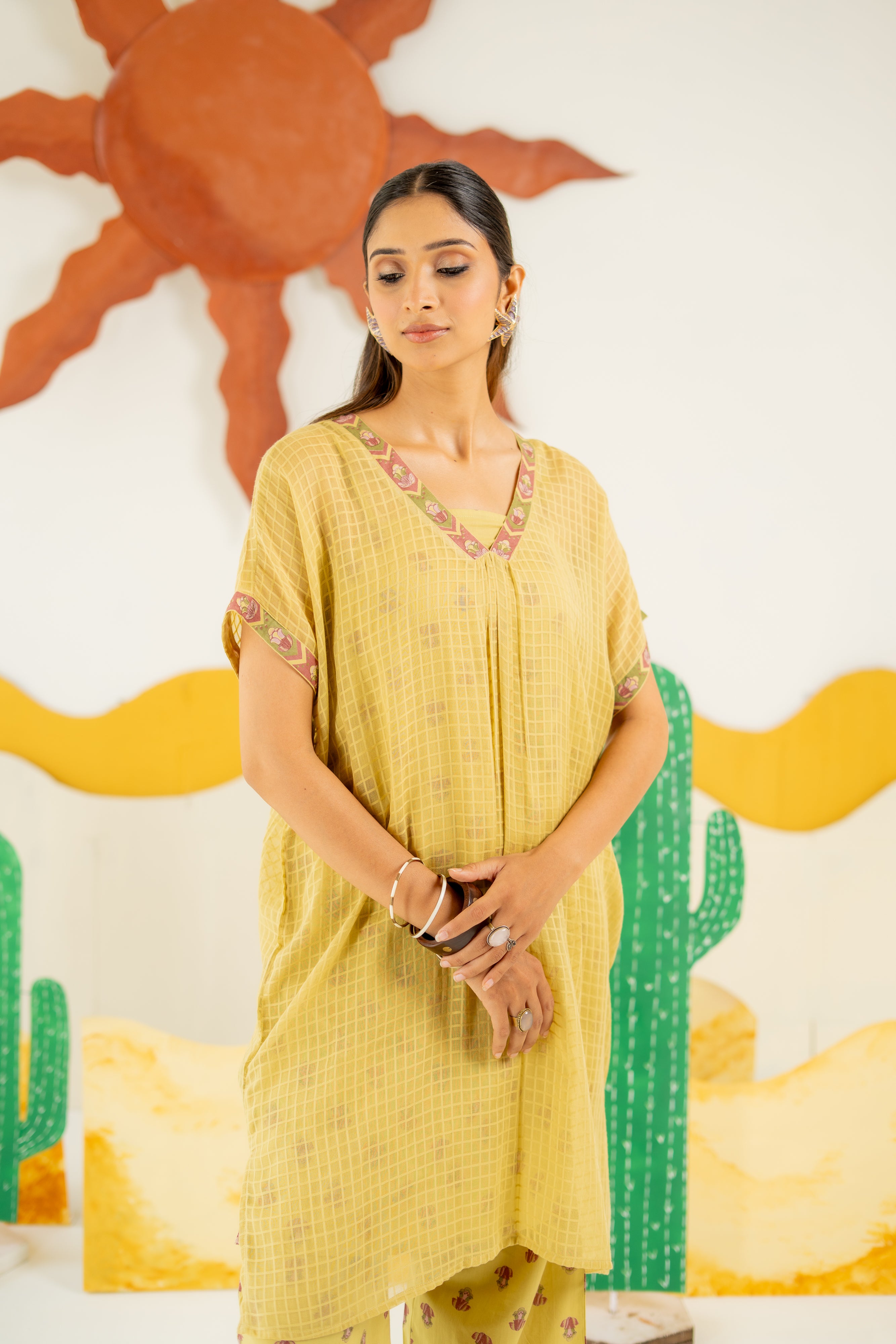 WARM OLIVE AFREEN KAFTAN CO-ORD SET OF 3