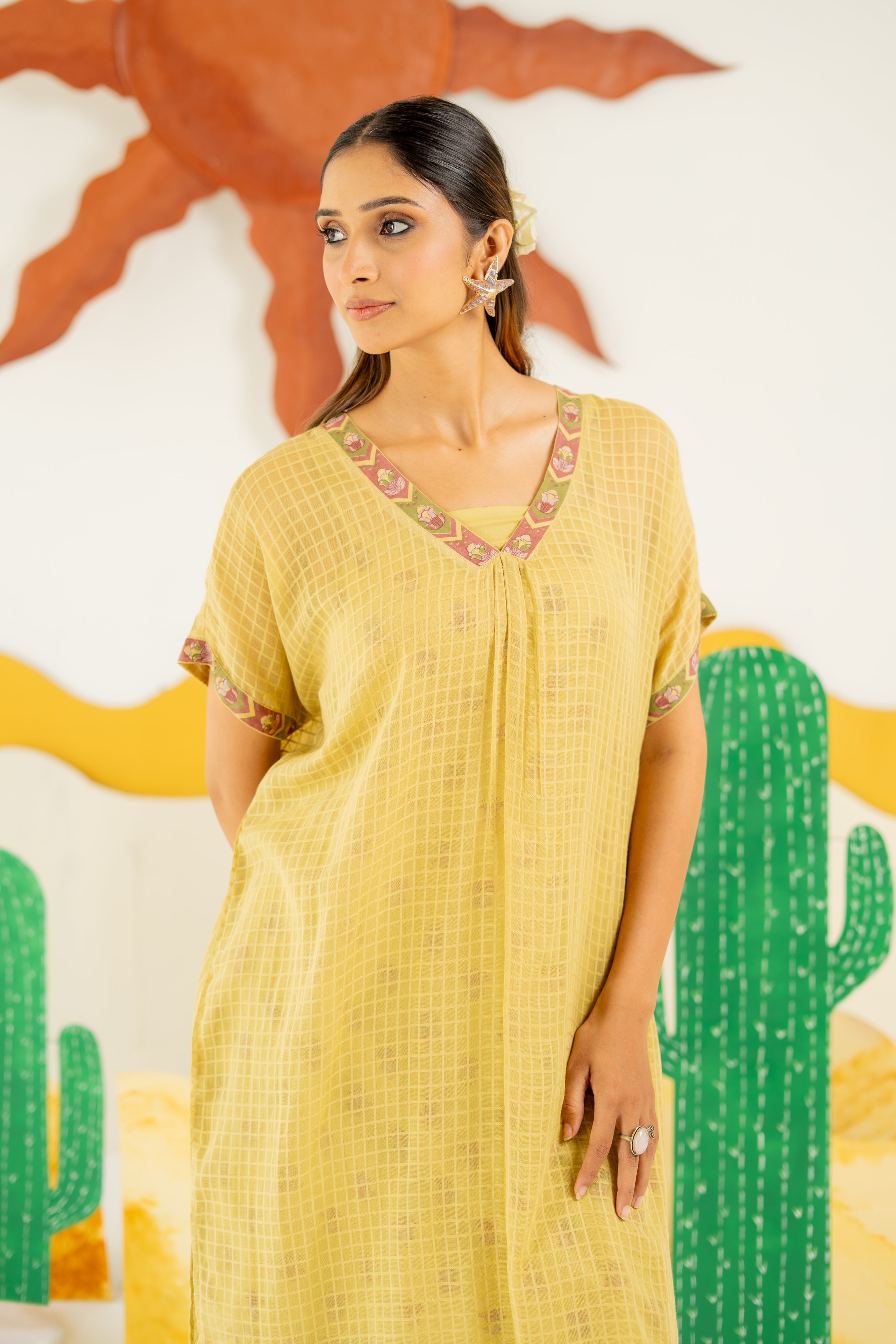 WARM OLIVE AFREEN KAFTAN CO-ORD SET OF 3