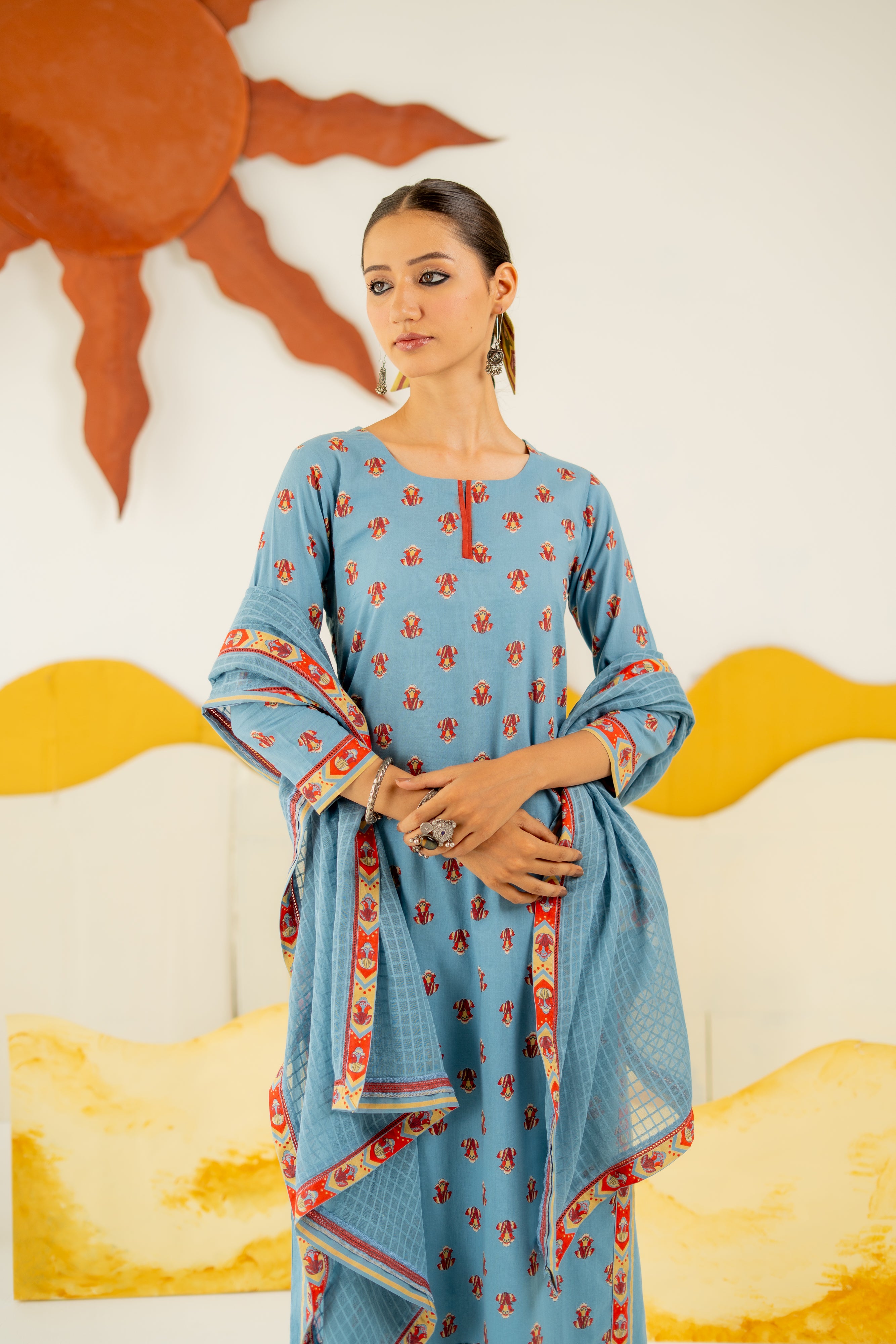 HERITAGE BLUE MRITTIKA KURTA SET OF 3