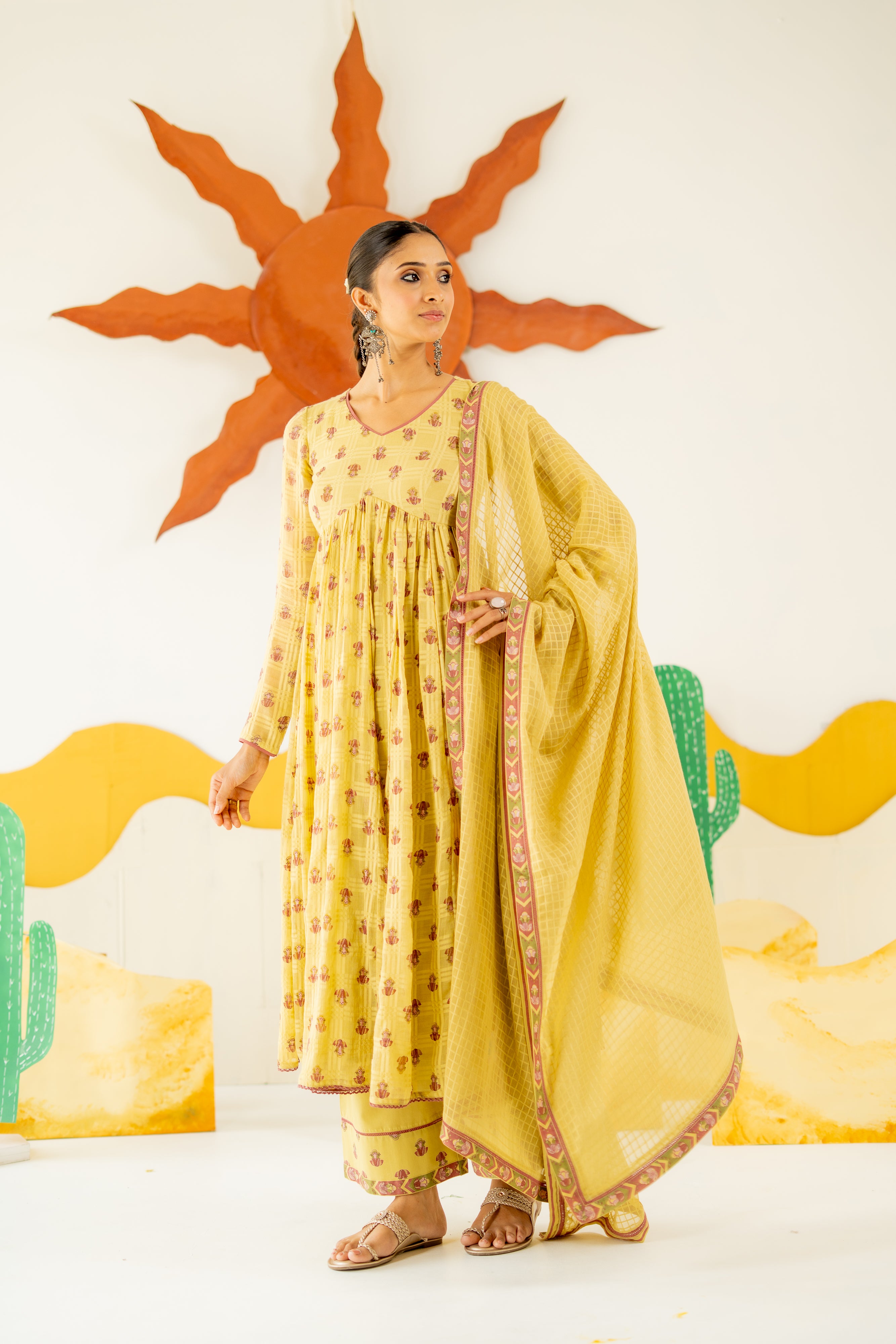 WARM OLIVE BOOND ANARKALI SET OF 3