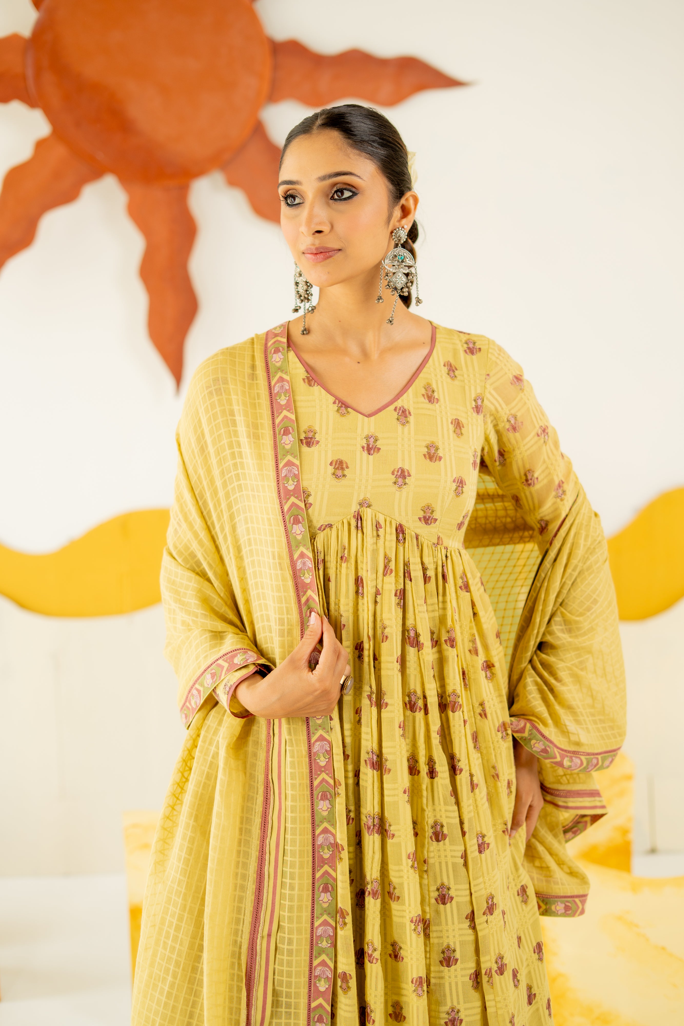 WARM OLIVE BOOND ANARKALI SET OF 3