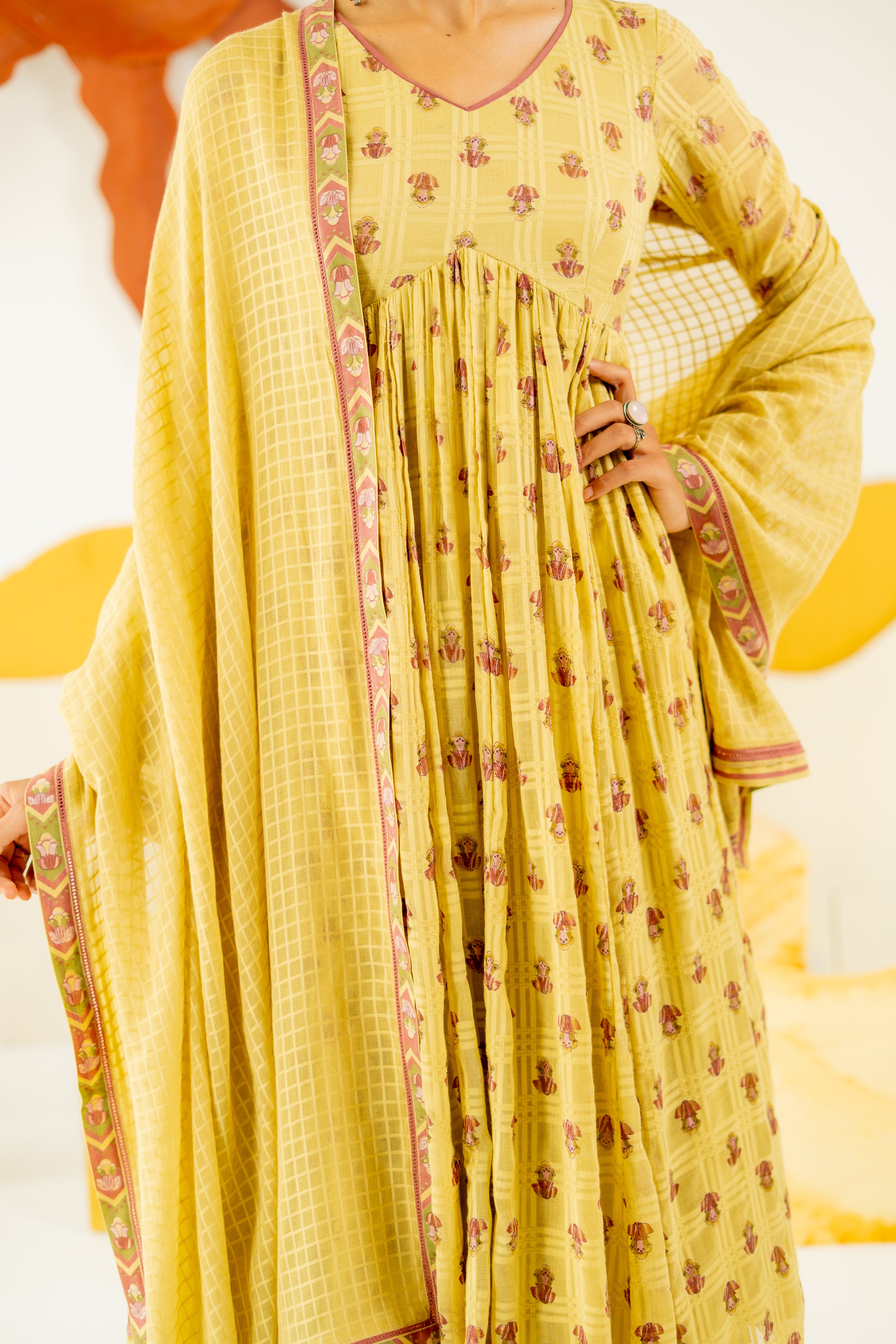 WARM OLIVE BOOND ANARKALI SET OF 3