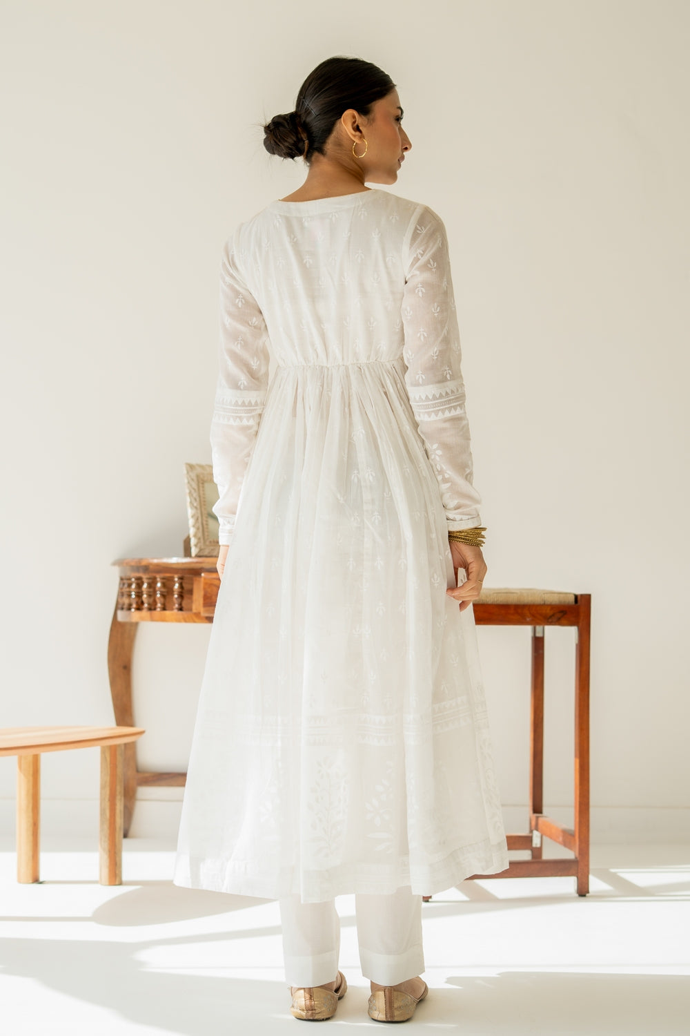 Khwabeeda All White Full Sleeves Anarkali Set (RTS)