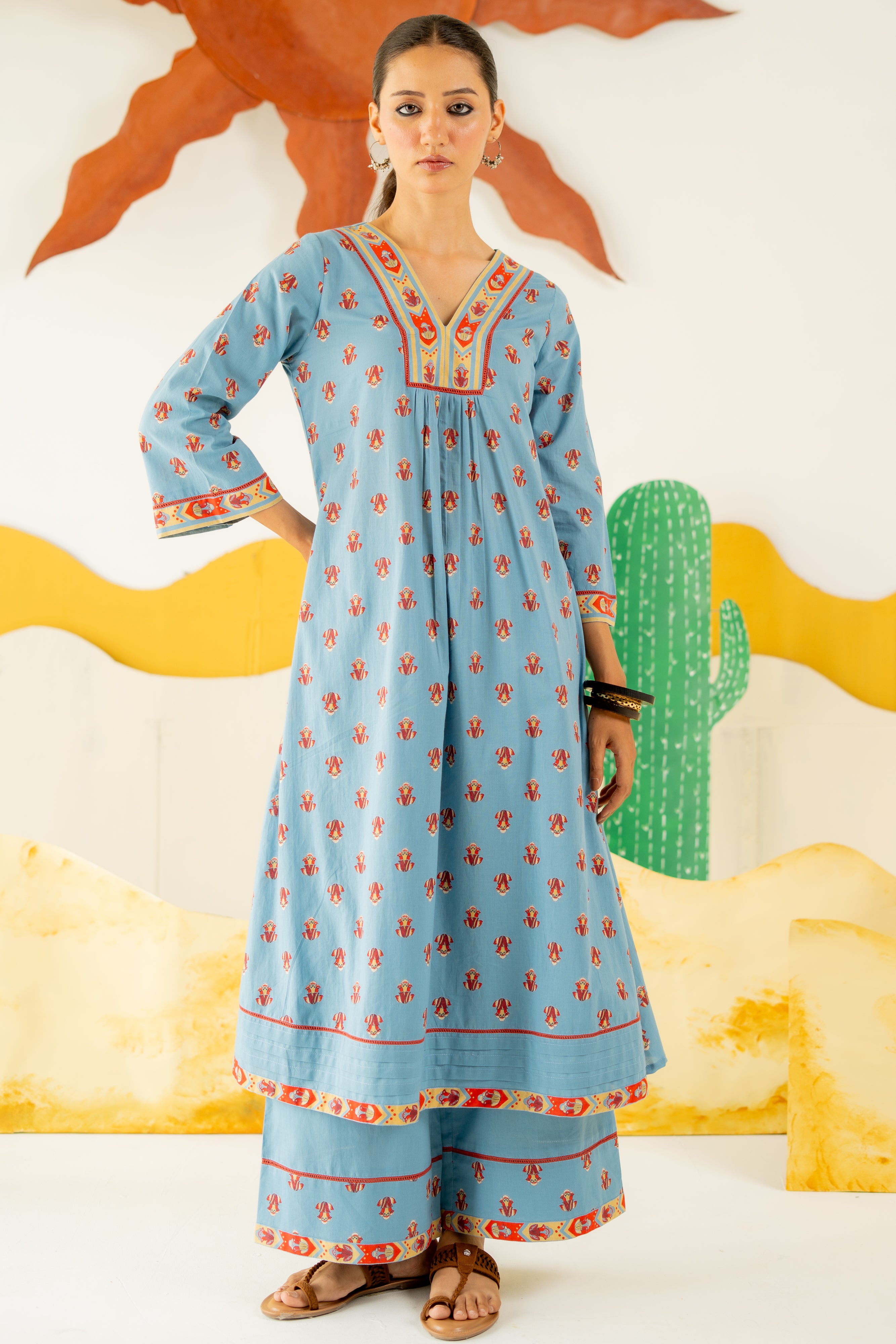 HERITAGE BLUE RAUNAQ KURTA SET OF 3