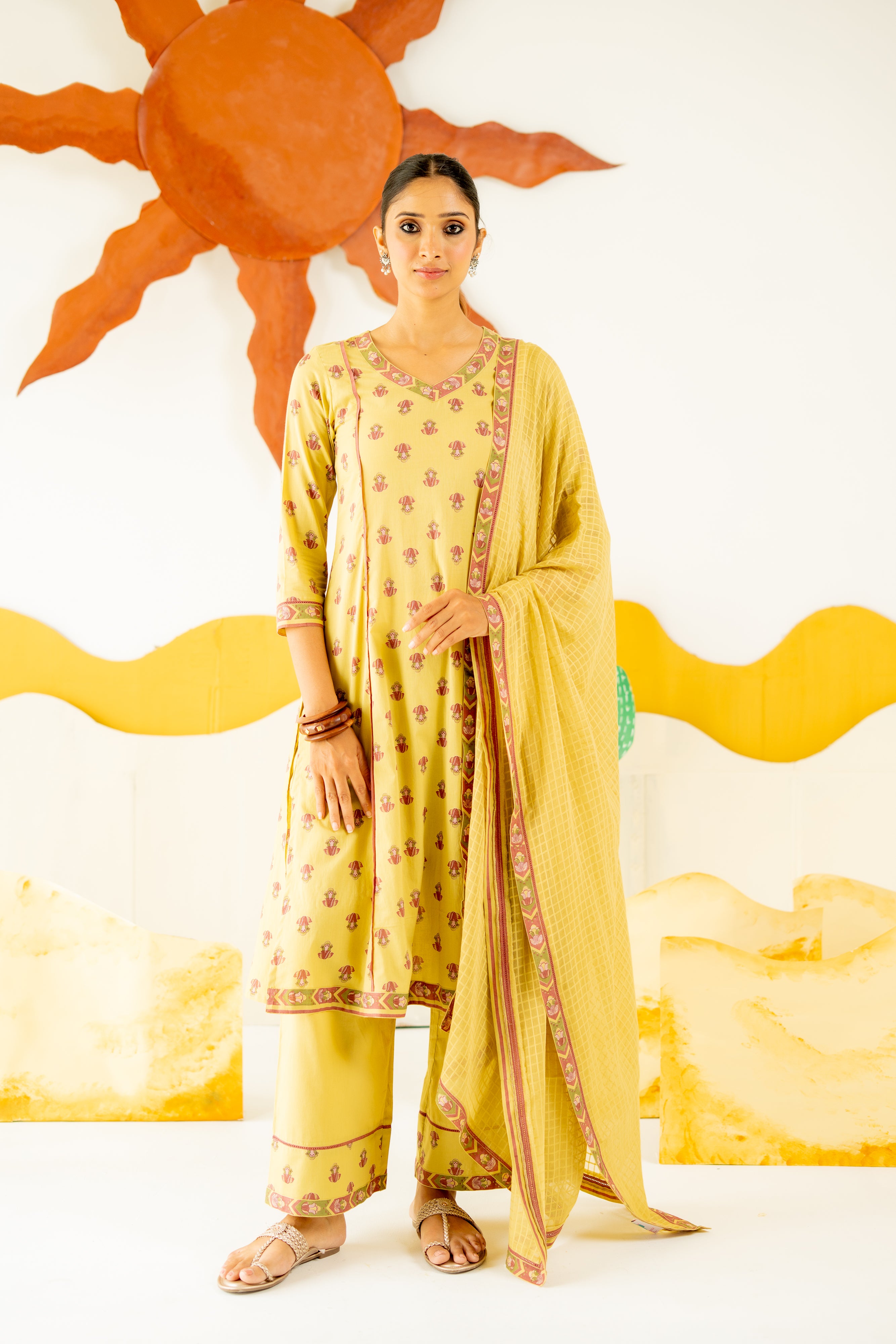 WARM OLIVE  NEERJARA KURTA SET OF 3