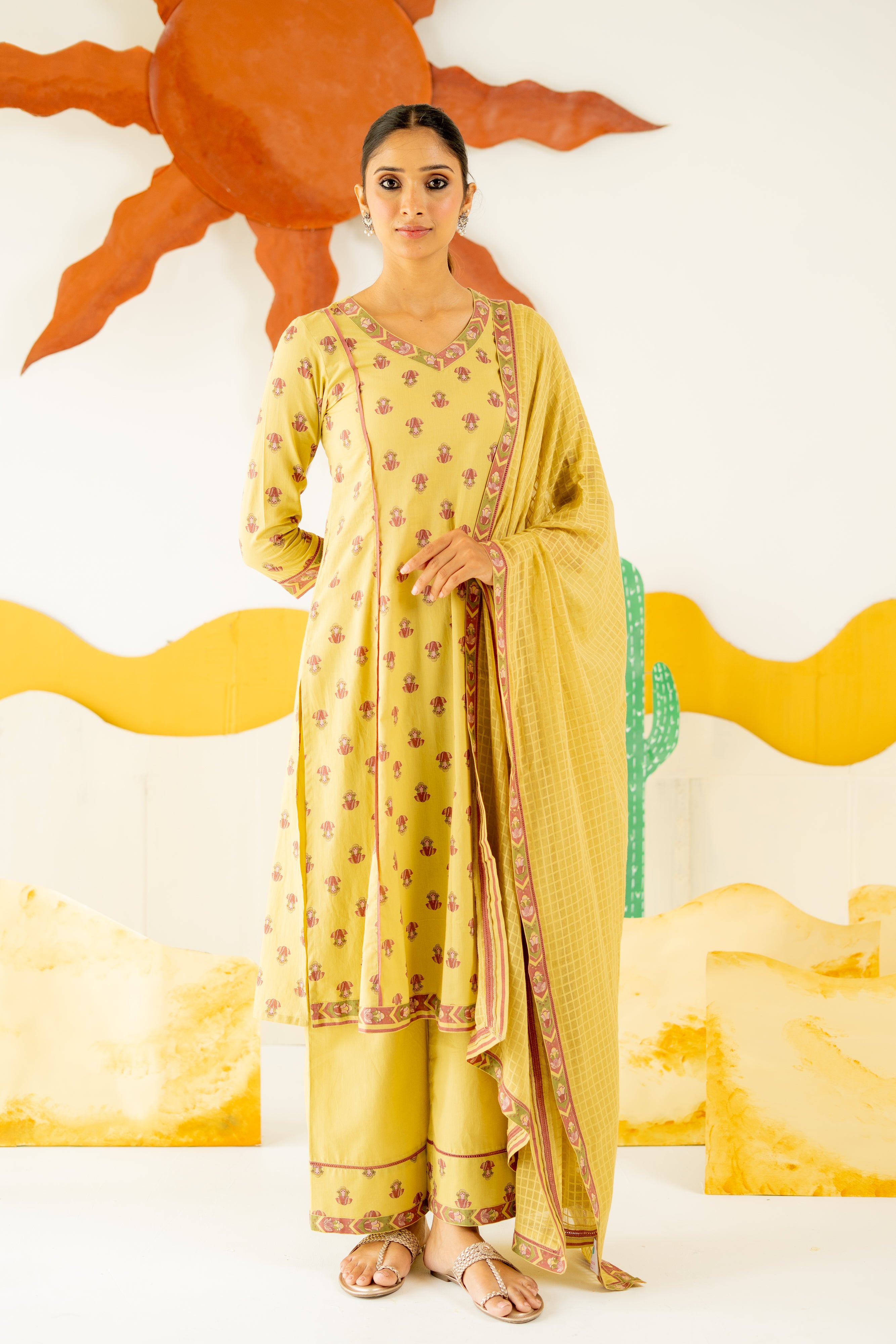 WARM OLIVE  NEERJARA KURTA SET OF 3