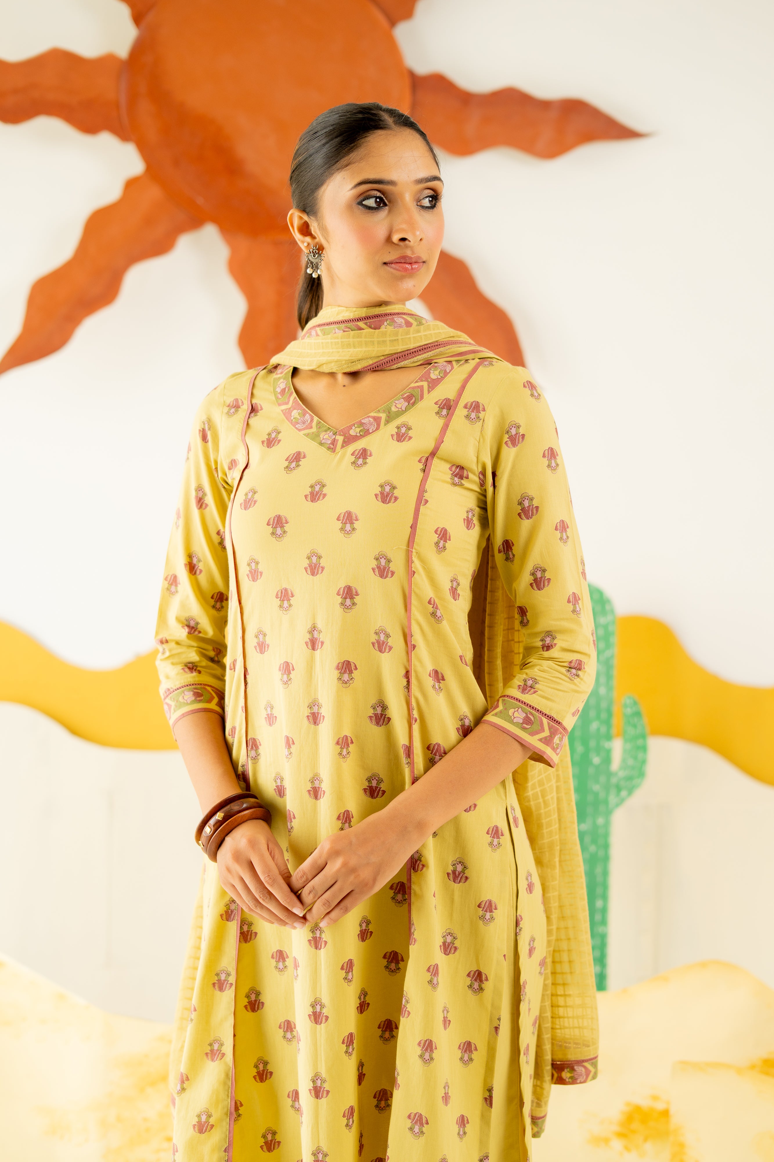 WARM OLIVE  NEERJARA KURTA SET OF 3