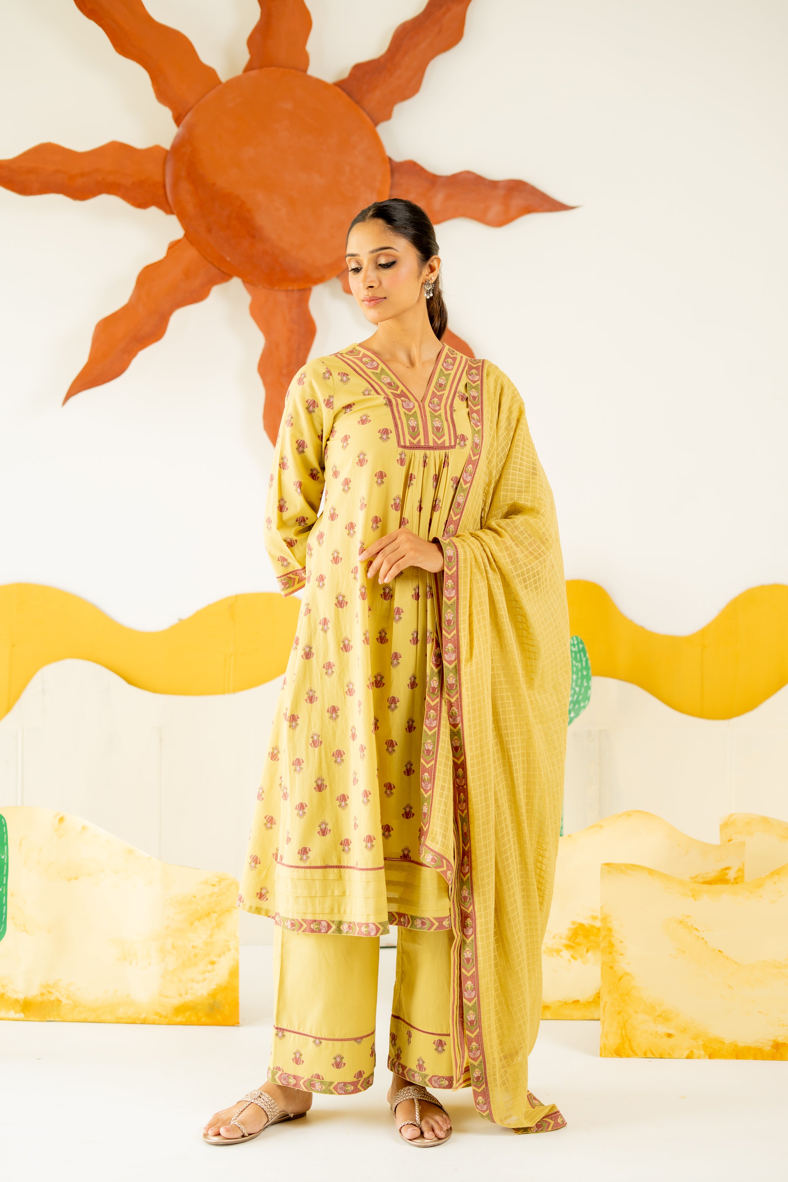 WARM OLIVE RAUNAQ KURTA SET OF 3