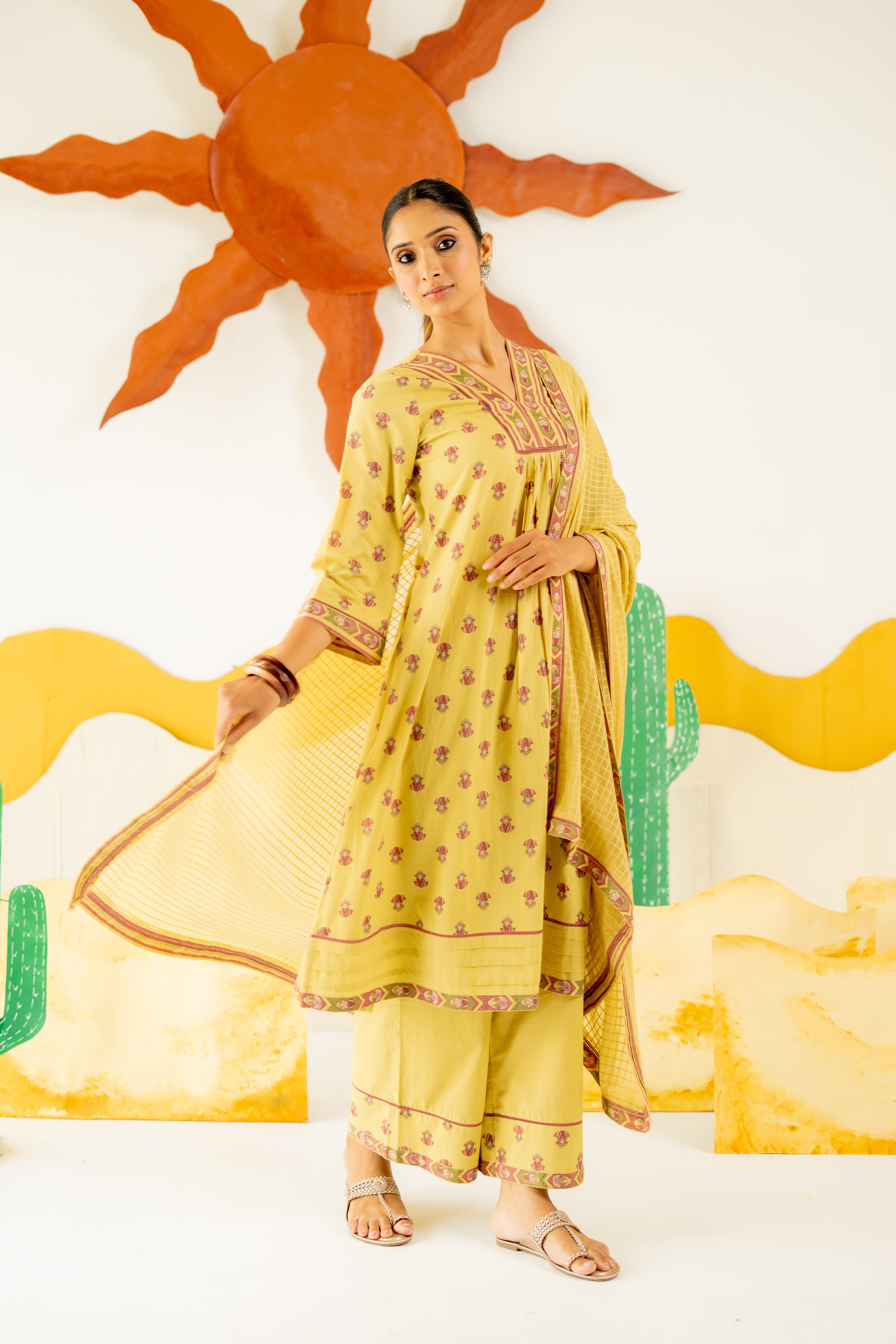 WARM OLIVE RAUNAQ KURTA SET OF 3