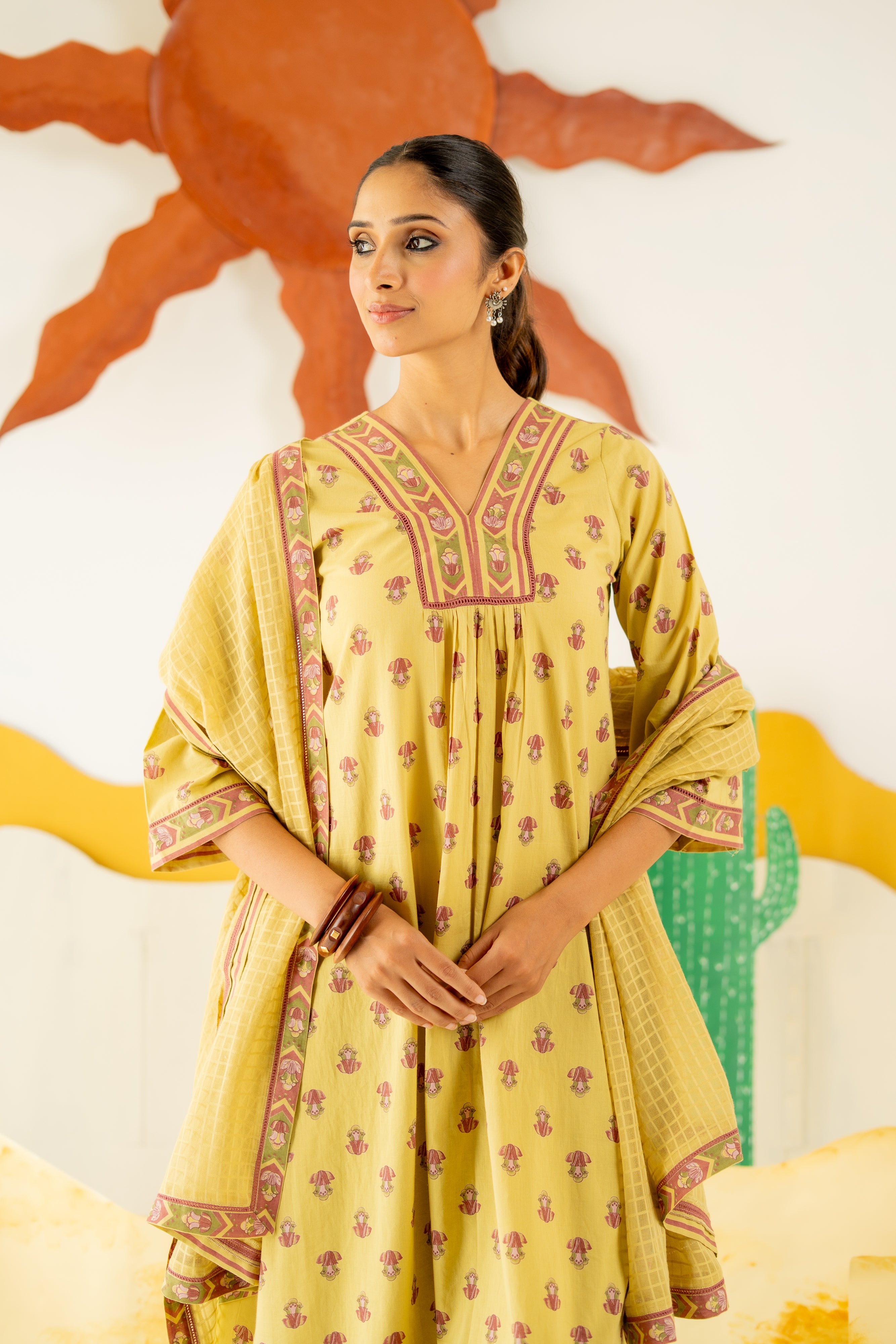 WARM OLIVE RAUNAQ KURTA SET OF 3