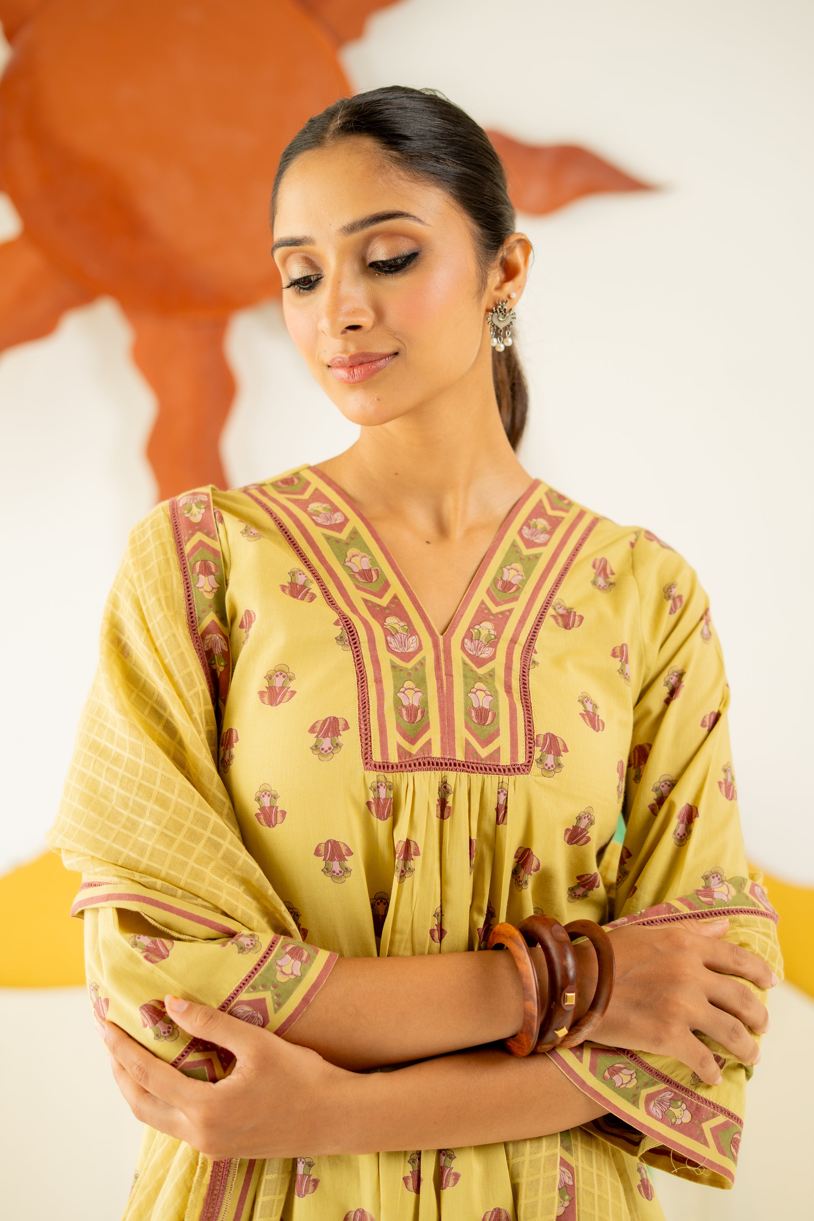 WARM OLIVE RAUNAQ KURTA SET OF 3