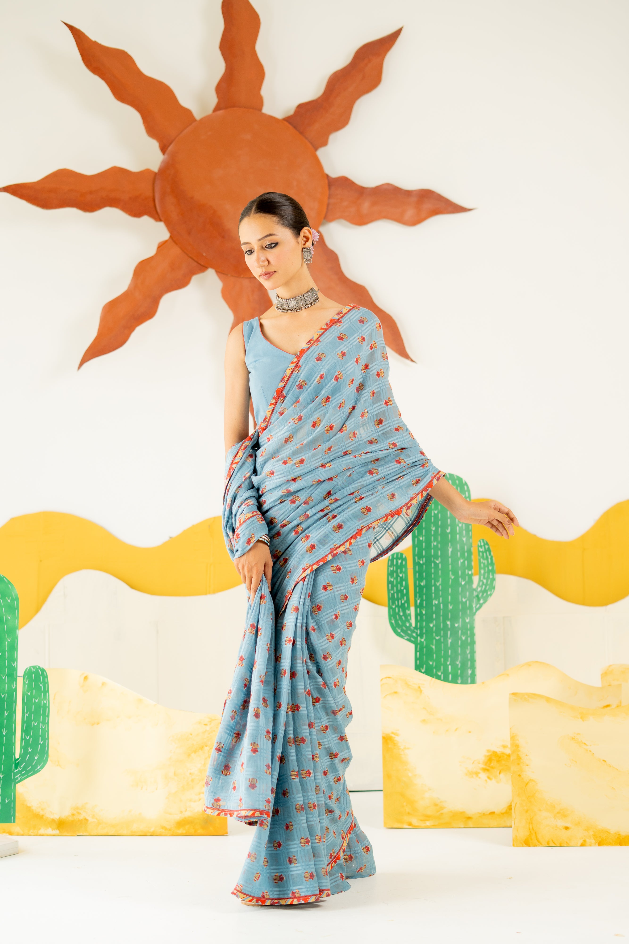 HERITAGE BLUE AVANI SAREE WITH UNSTITCHED BLOUSE