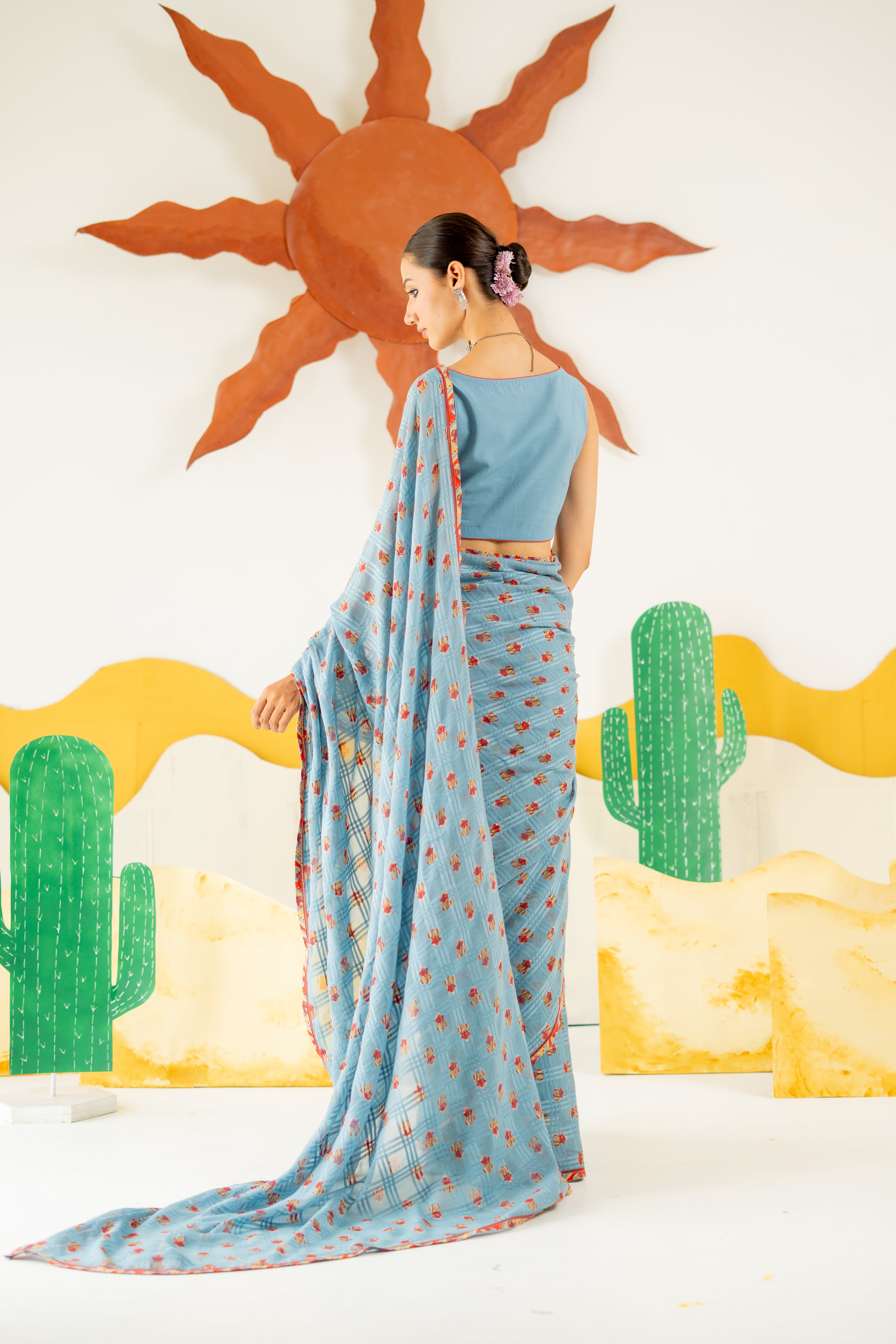 HERITAGE BLUE AVANI SAREE WITH UNSTITCHED BLOUSE