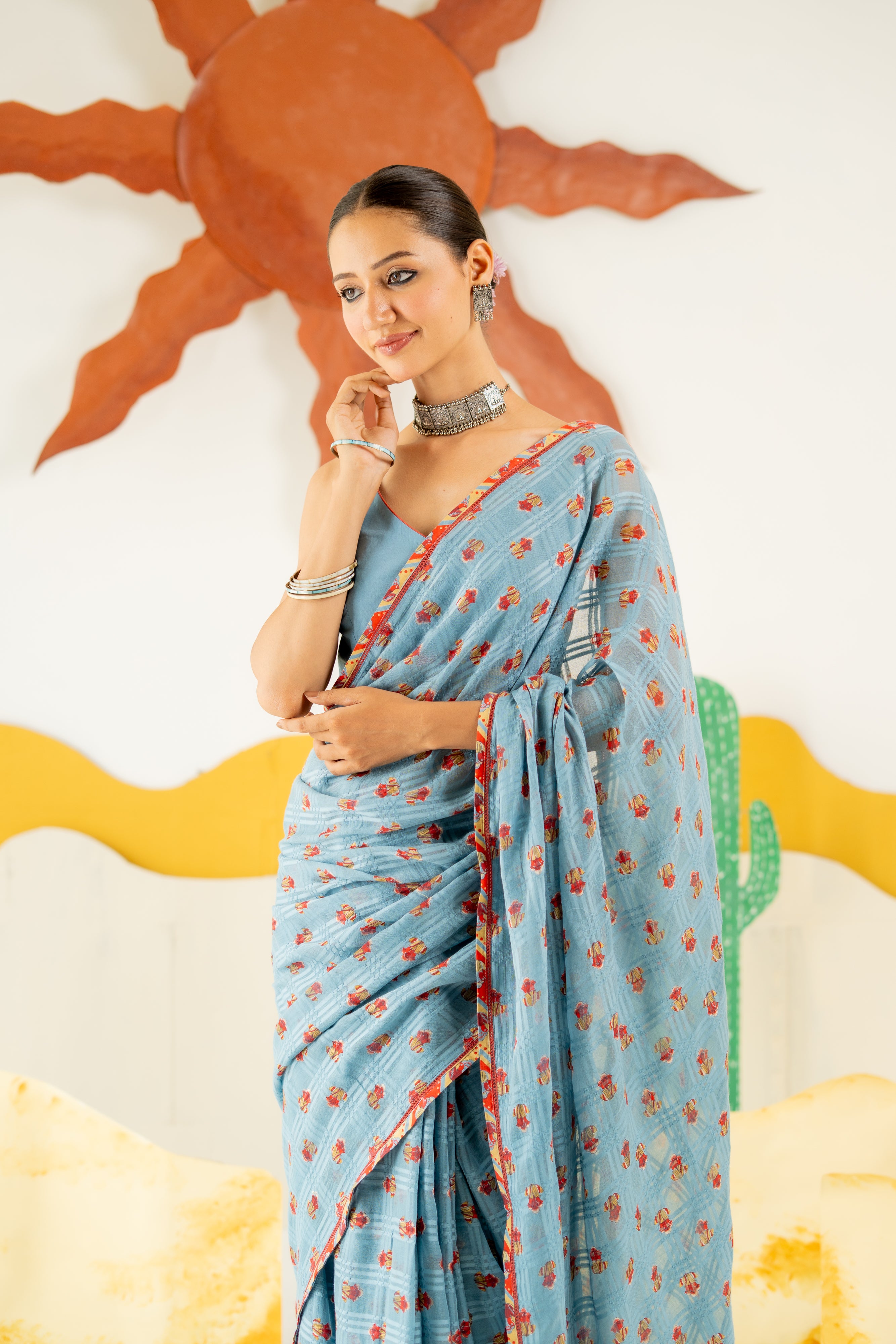 HERITAGE BLUE AVANI SAREE WITH UNSTITCHED BLOUSE