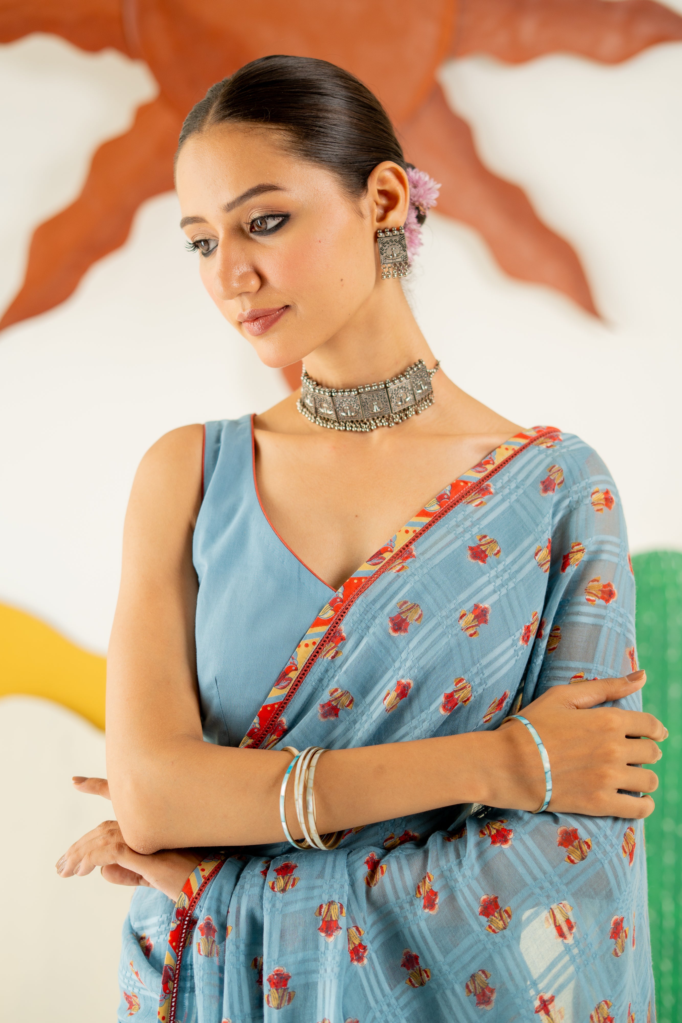 HERITAGE BLUE AVANI SAREE WITH UNSTITCHED BLOUSE