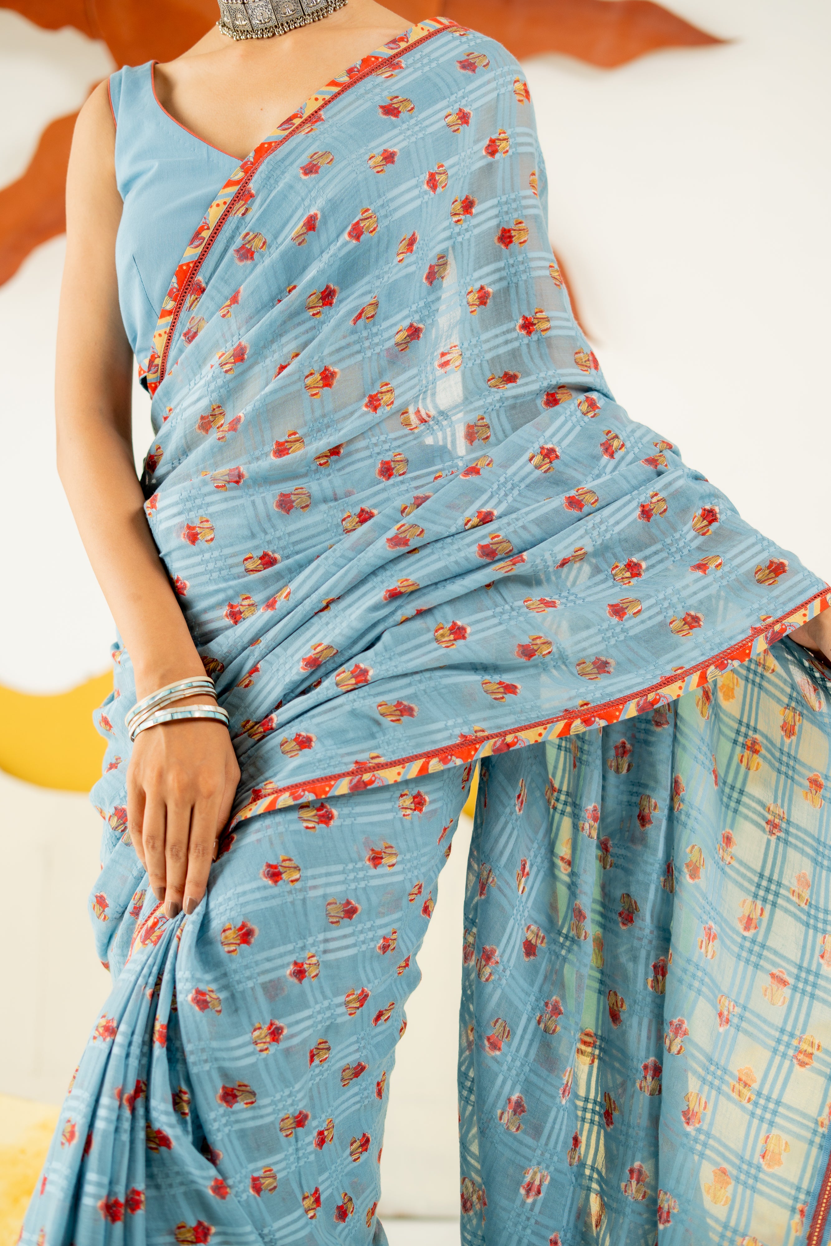 HERITAGE BLUE AVANI SAREE WITH UNSTITCHED BLOUSE