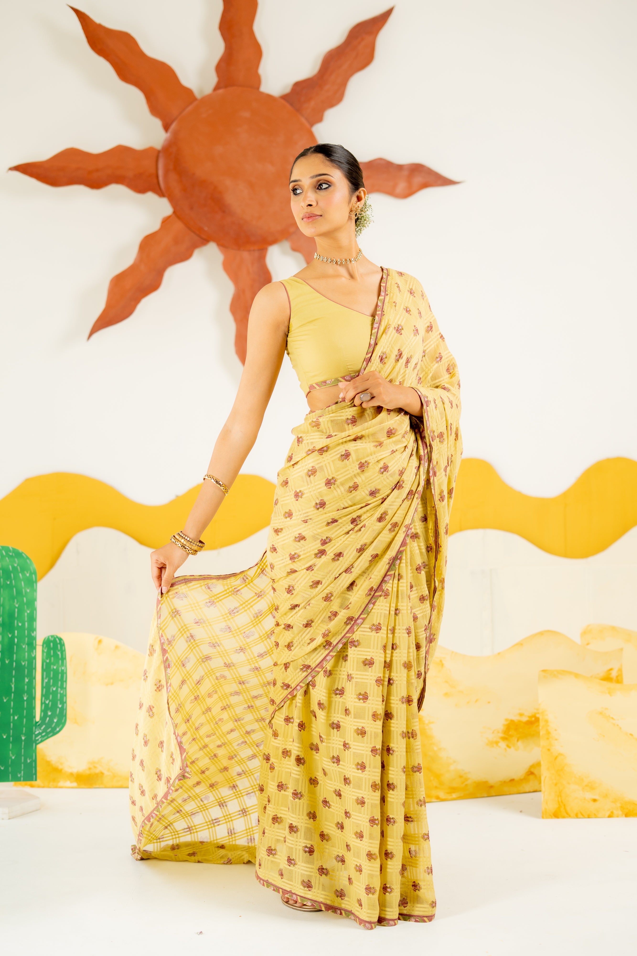 WARM OLIVE AVANI SAREE WITH UNSTITCHED BLOUSE