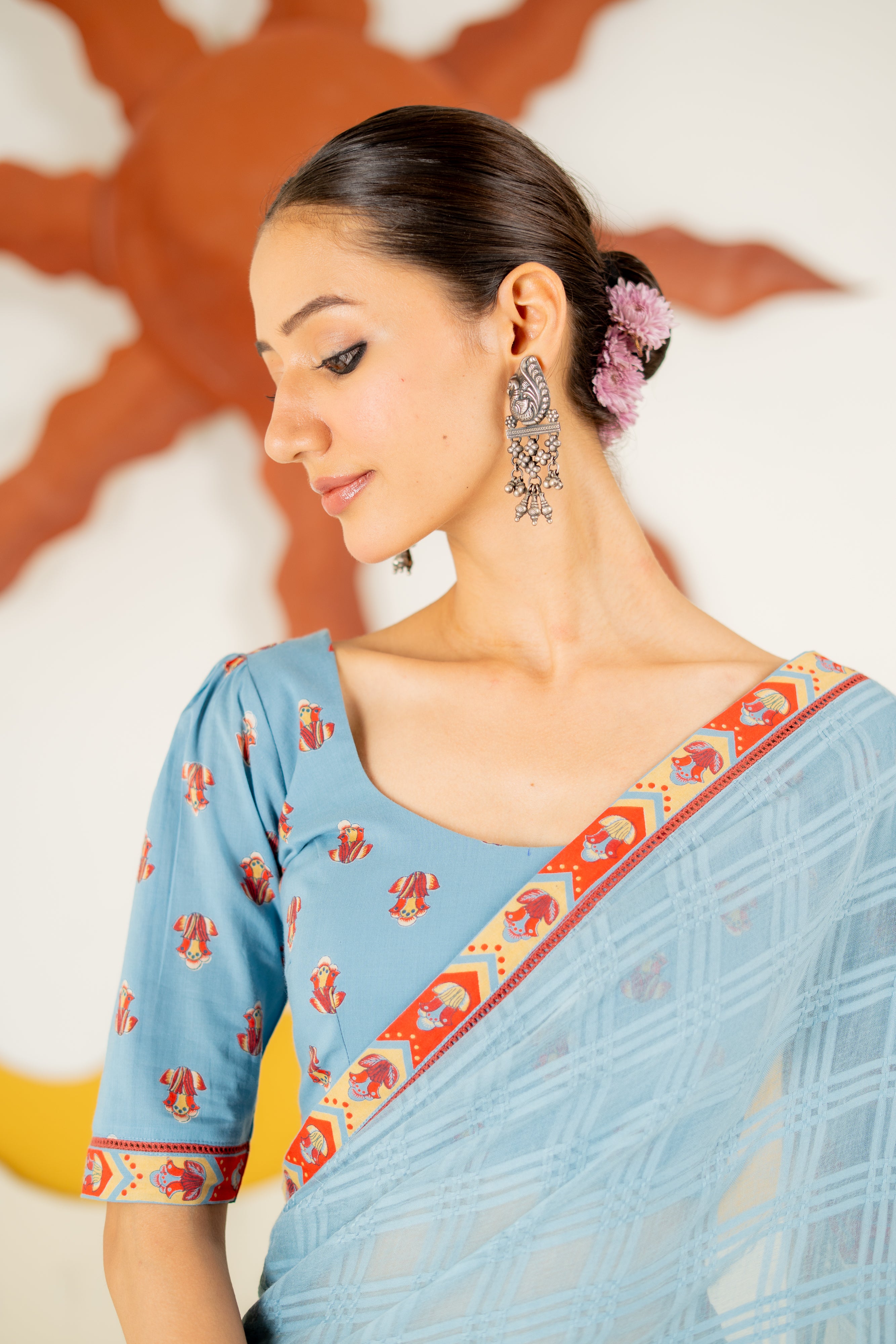 HERITAGE BLUE VASUNDHARA SAREE WITH UNSTITCHED BLOUSE
