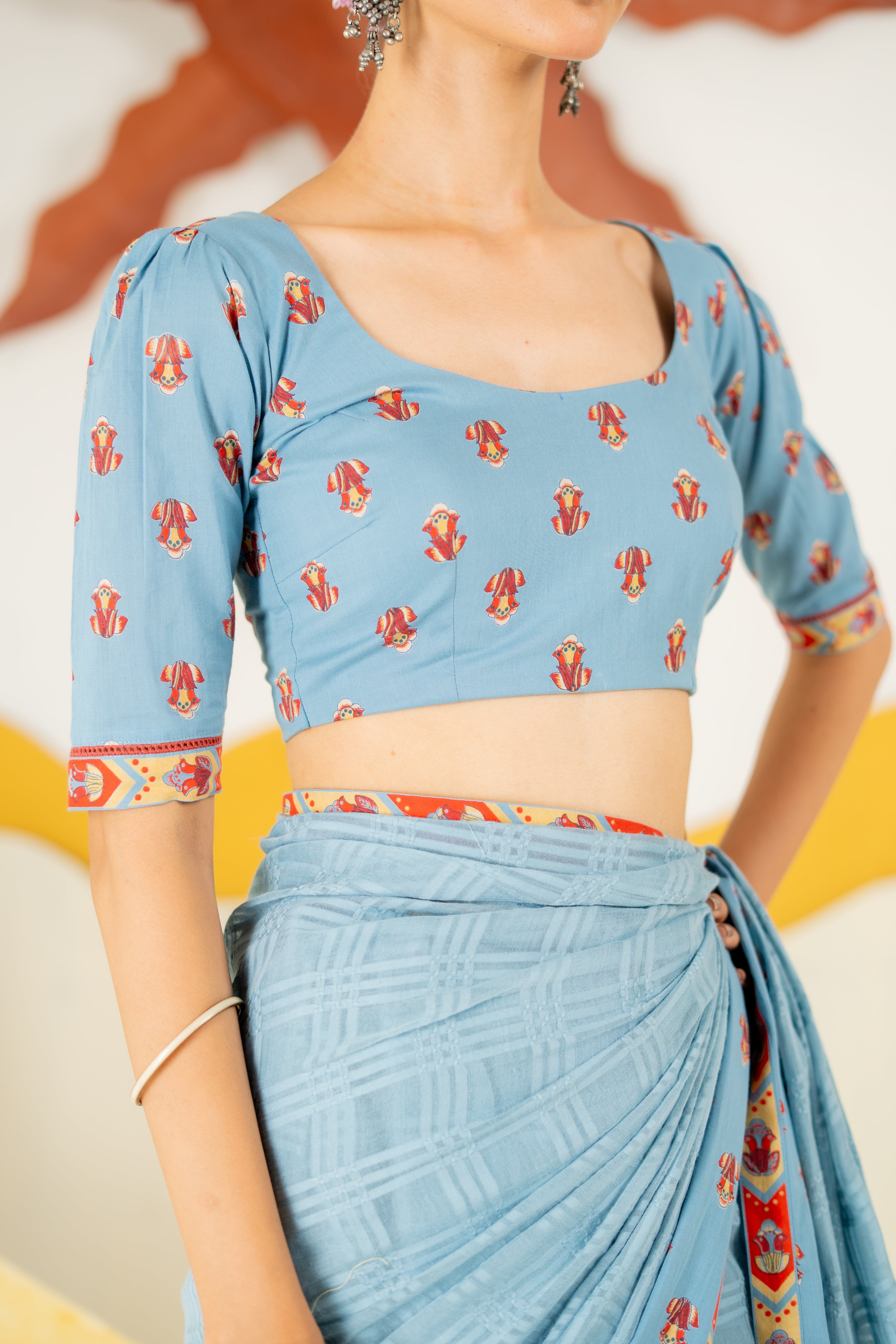 HERITAGE BLUE VASUNDHARA SAREE WITH UNSTITCHED BLOUSE