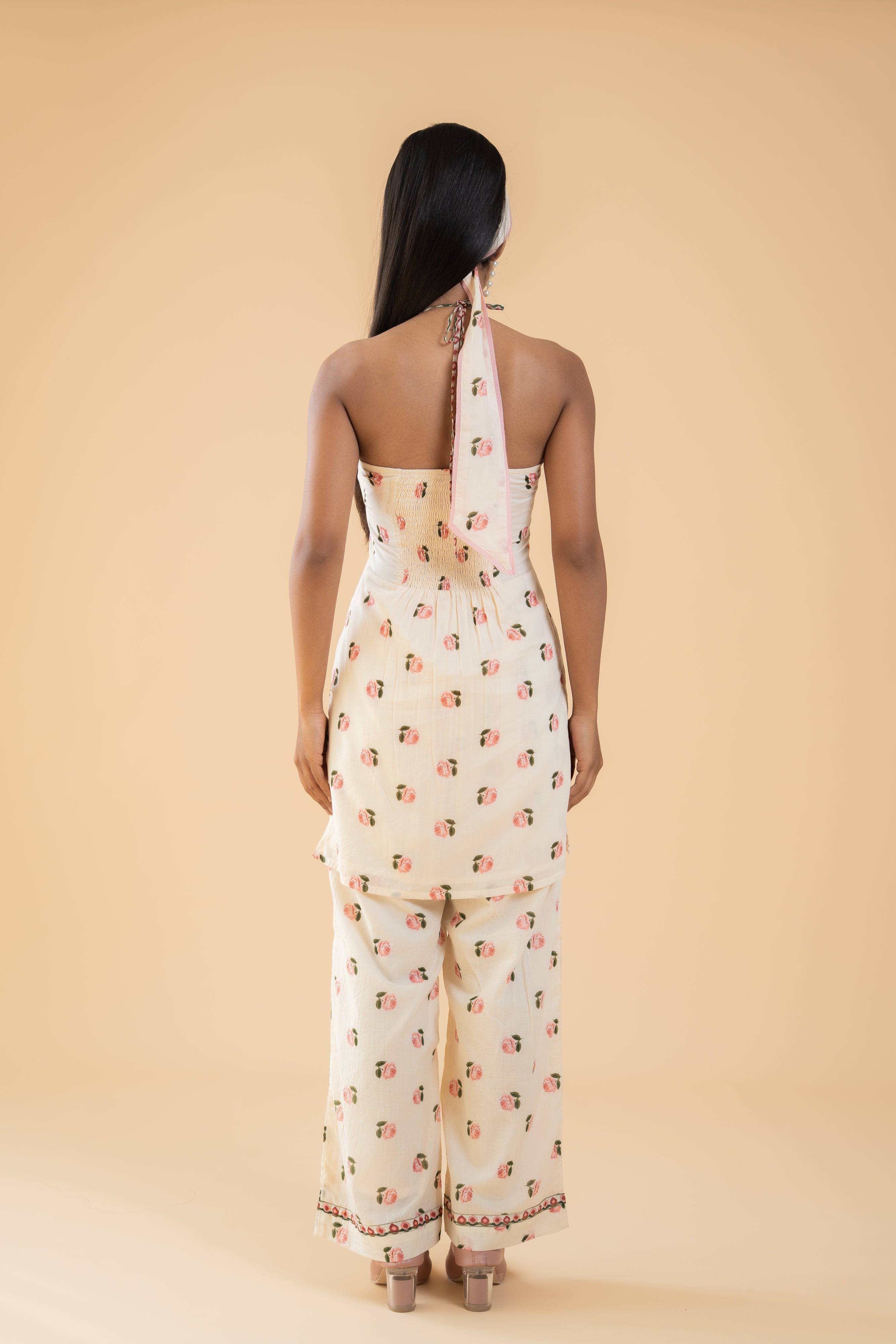 OFF WHITE GULAB HALTER NECK KURTA SET OF 2