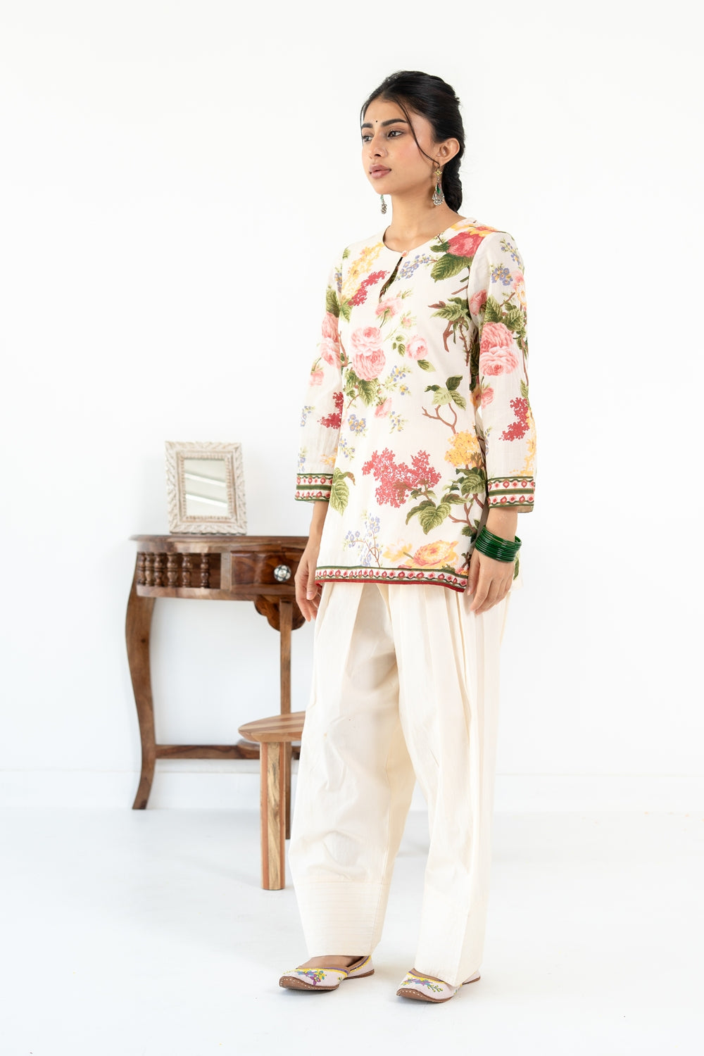 OFF WHITE  NEHER KURTA WITH FARSI SALWAR  SET OF 3