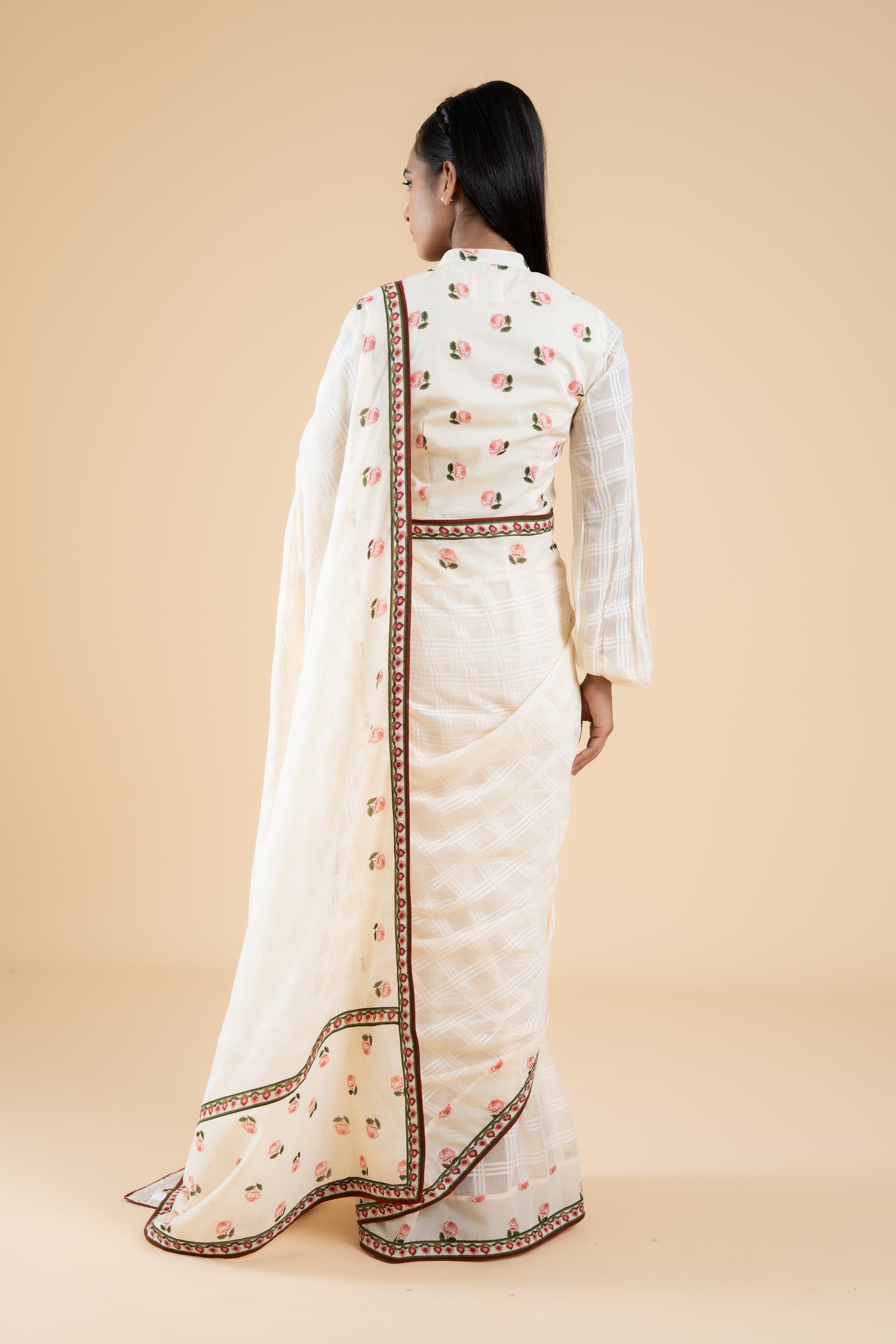 OFF WHITE SAUMYA SAREE WITH UNSTITCHED BLOUSE  PCS